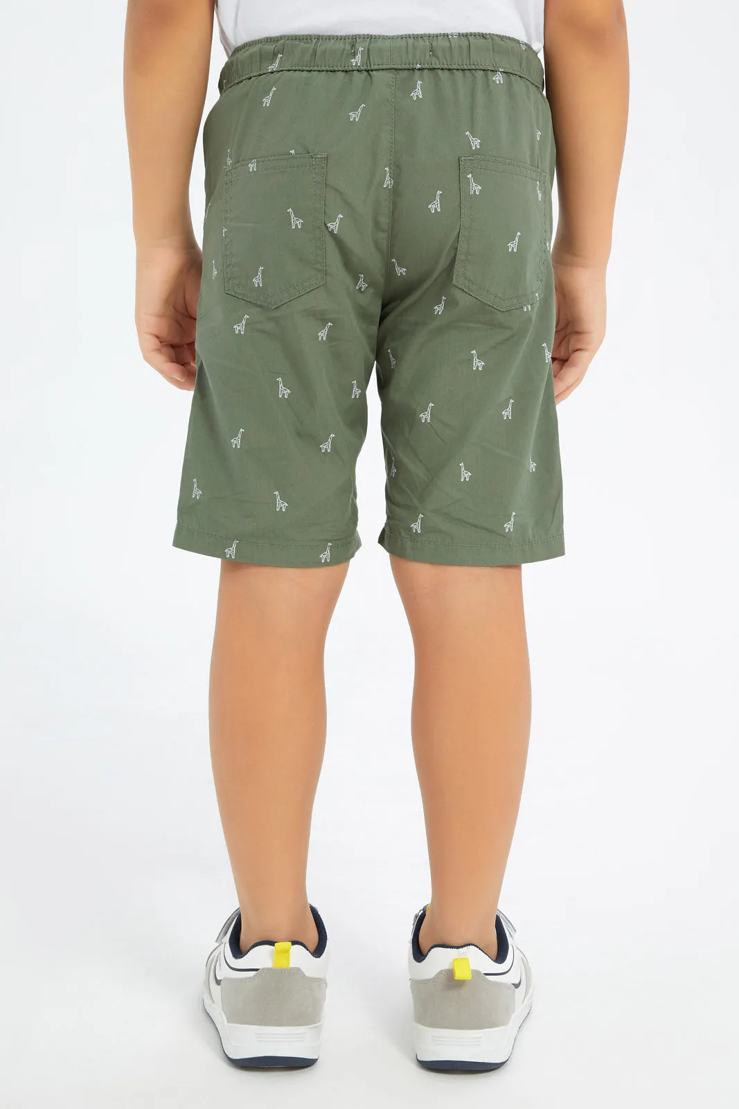 Boys Olive Printed Pull-On Shorts