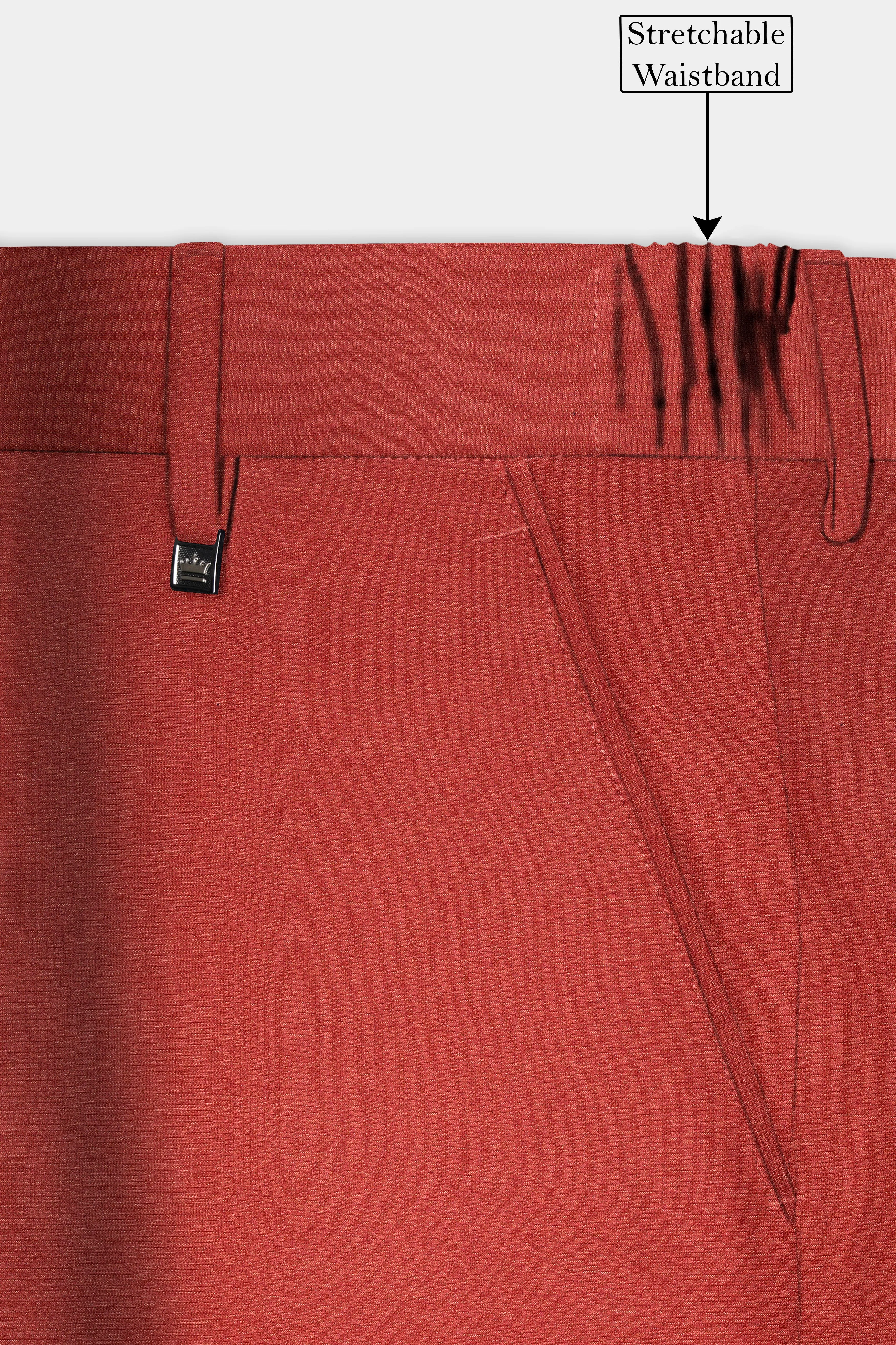 Brick Red Textured Stretchable Waistband Pant