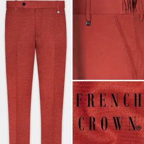 Brick Red Textured Stretchable Waistband Pant