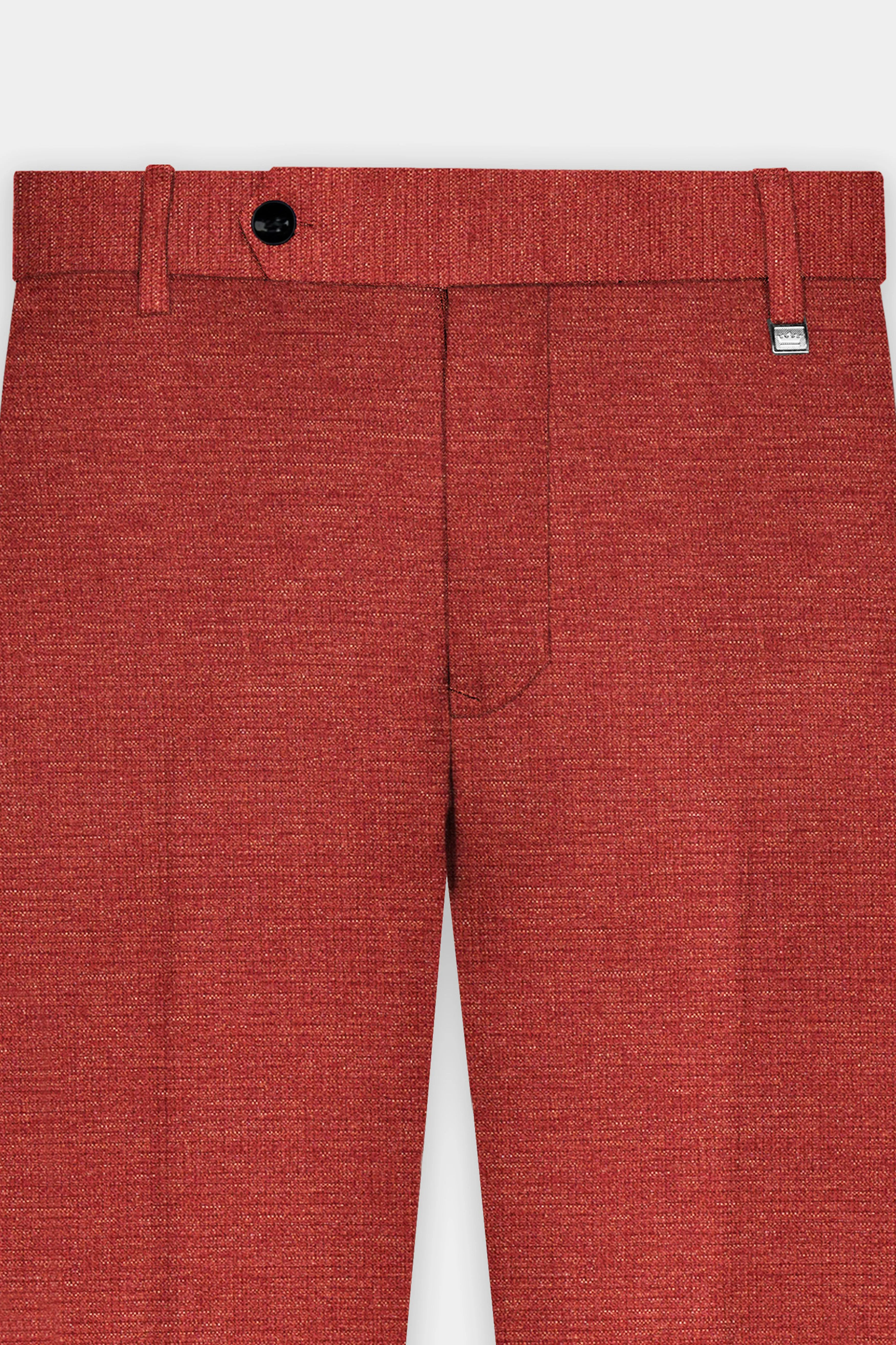 Brick Red Textured Stretchable Waistband Pant