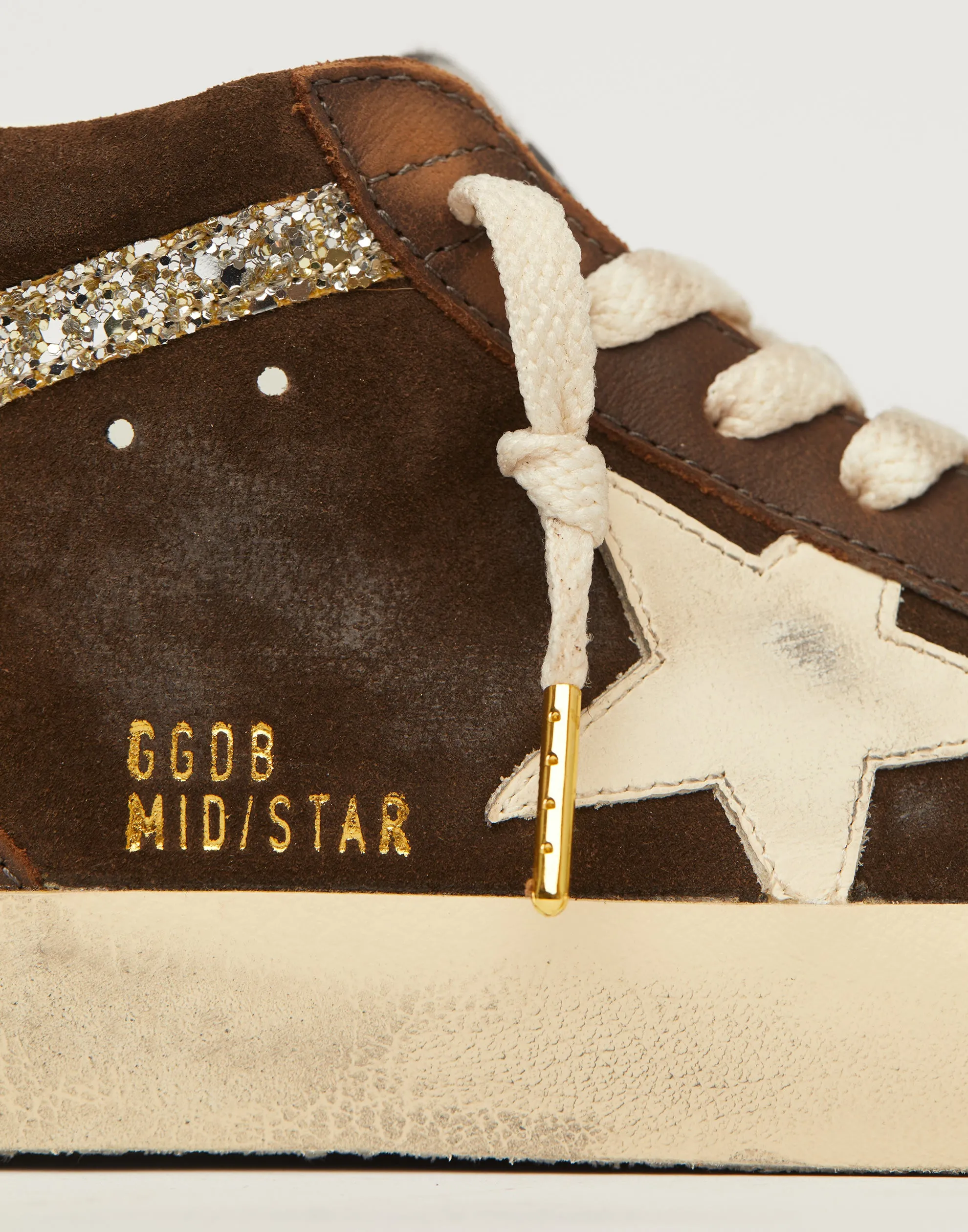 Brown Leather & Glitter Mid Star Sneakers