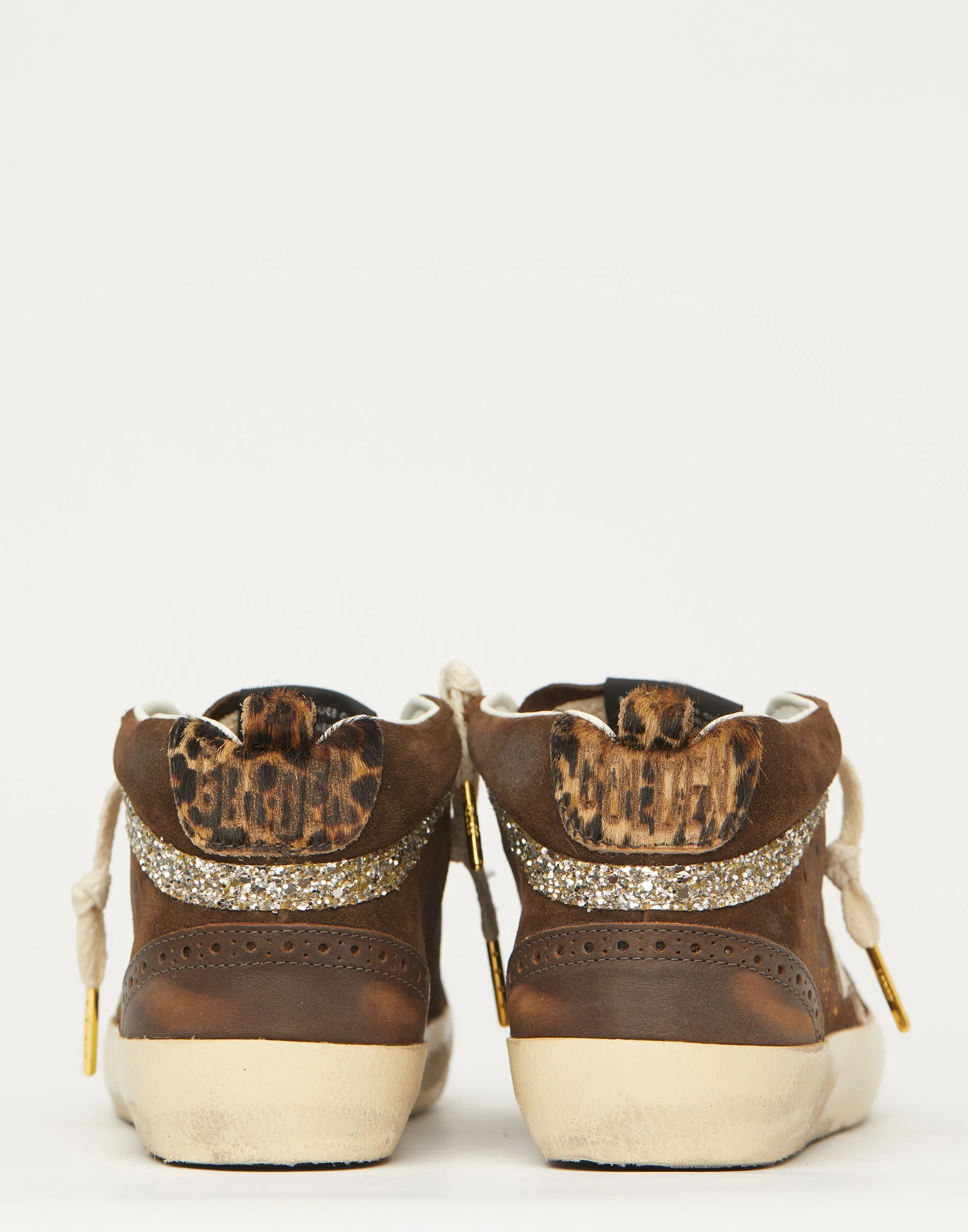 Brown Leather & Glitter Mid Star Sneakers