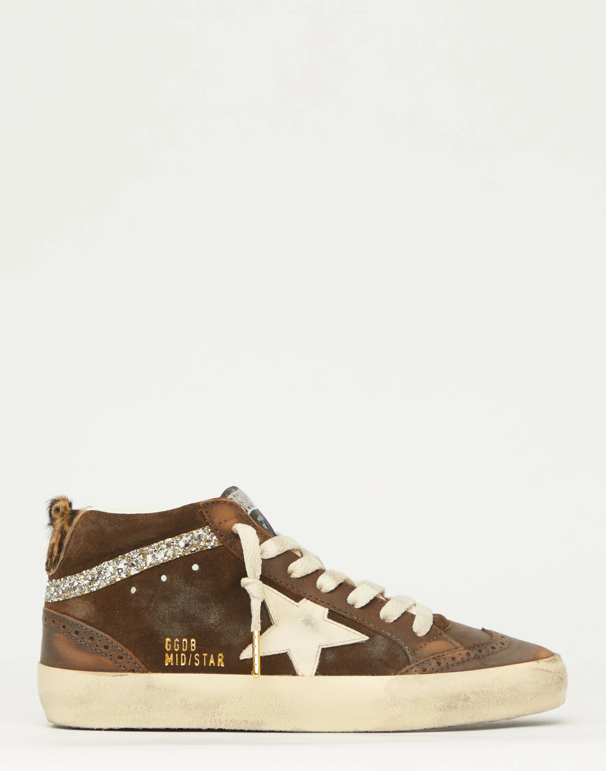 Brown Leather & Glitter Mid Star Sneakers