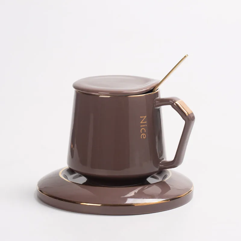 Ceramic Solid Color Coffee Cup with Lid Spoon