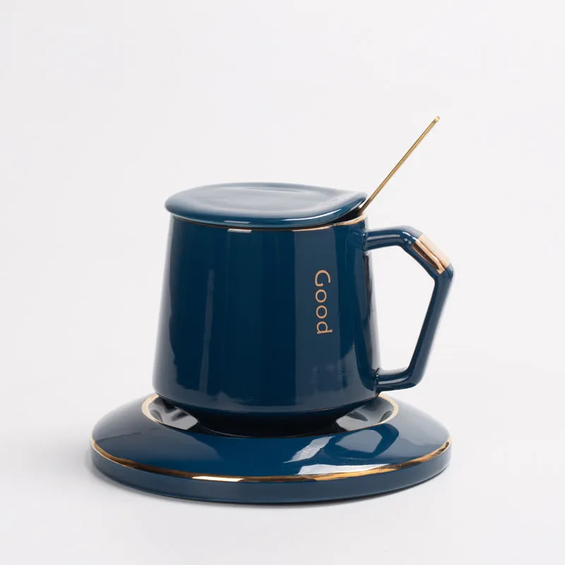 Ceramic Solid Color Coffee Cup with Lid Spoon