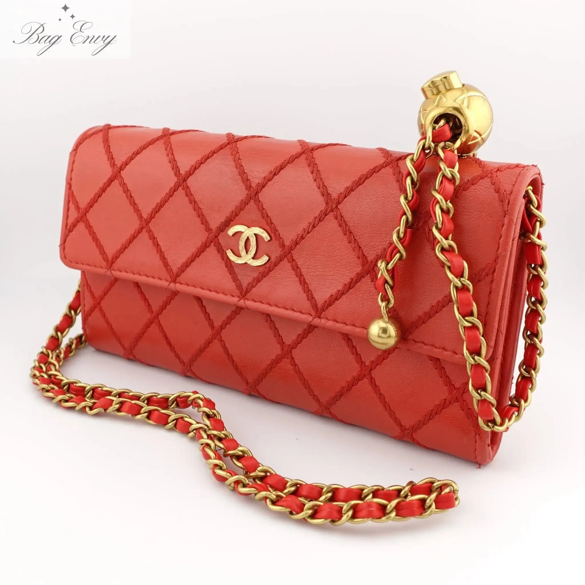 CHANEL Lambskin Diamond Stitch Long Flap