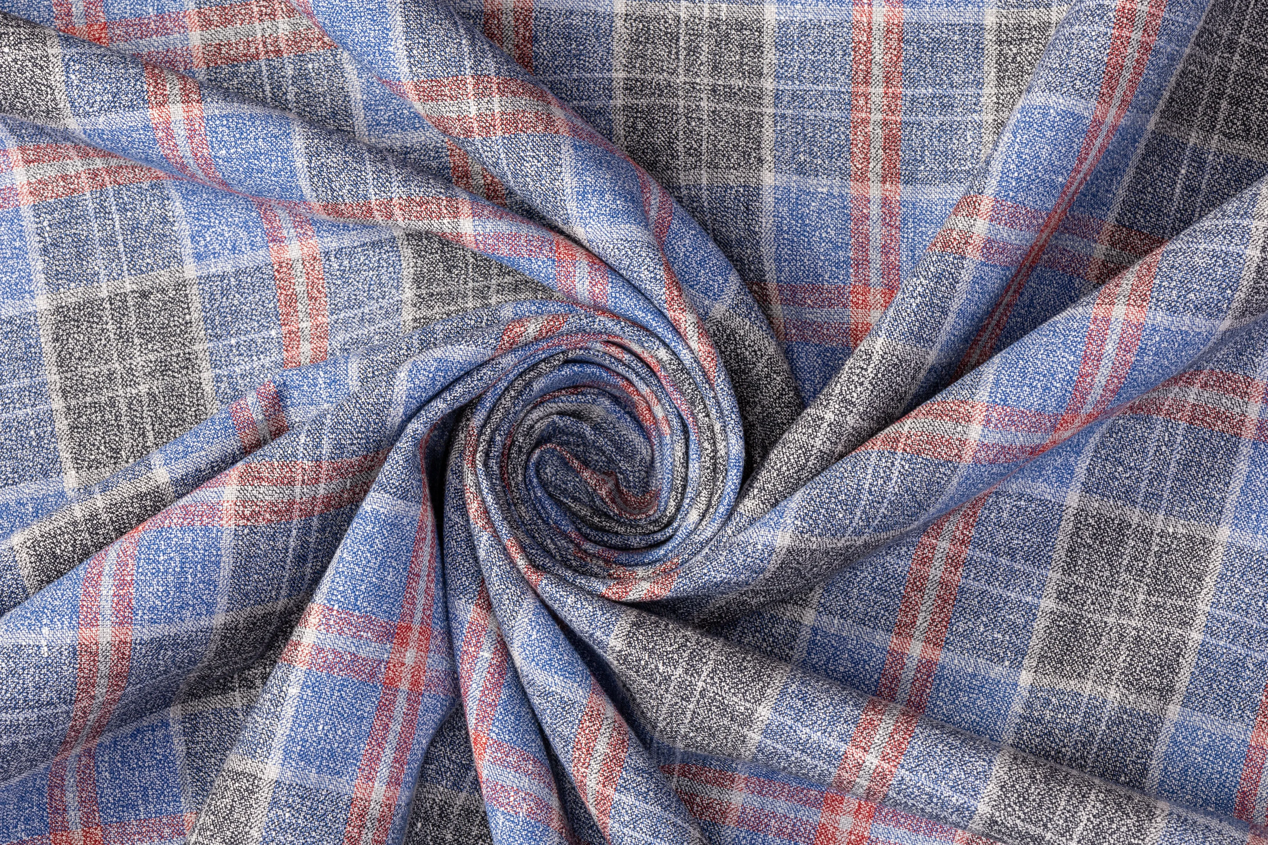 Checked Italian Cotton and Linen Suiting - Multicolor