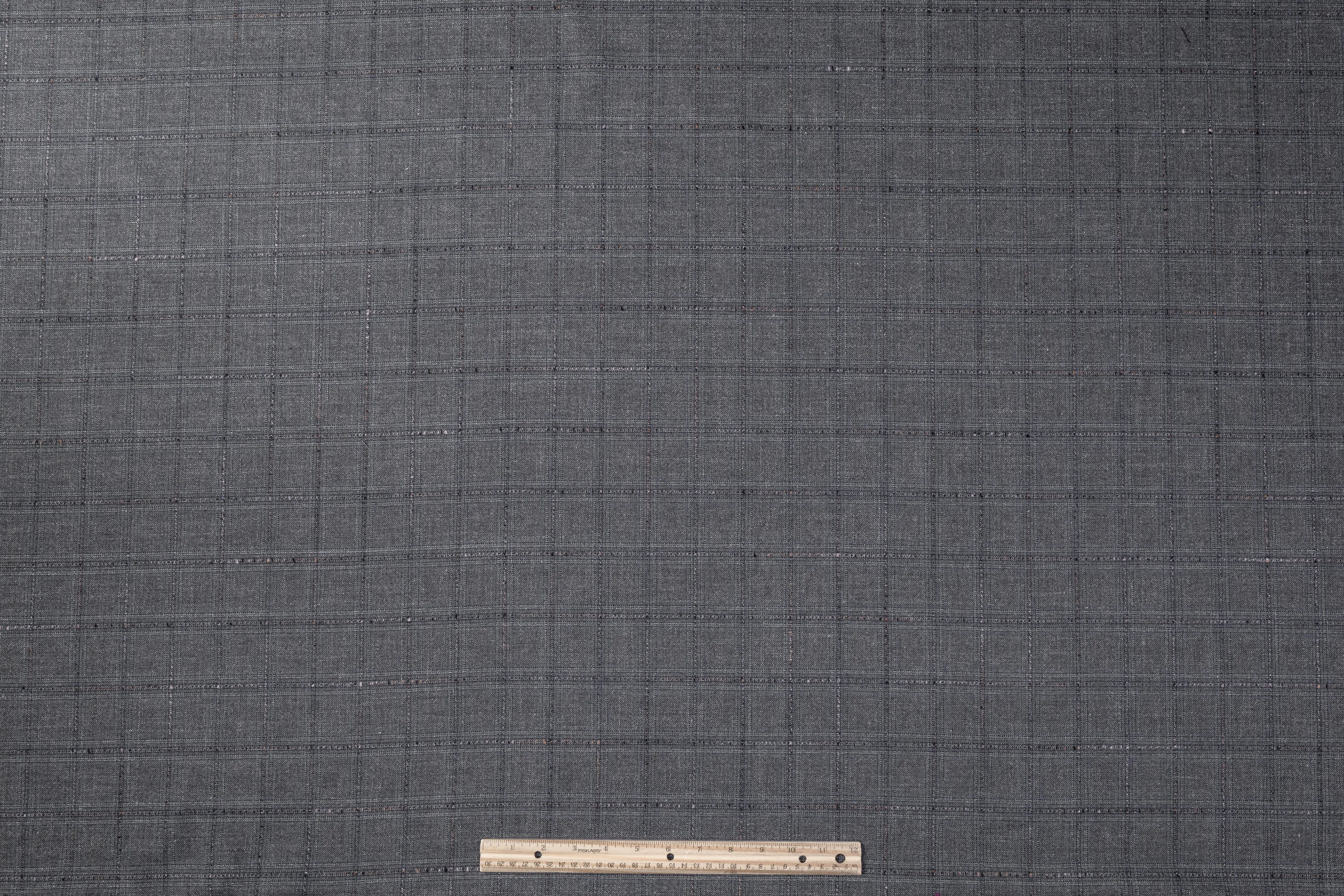 Checked Italian Cotton Wool Suiting - Gray / Blue