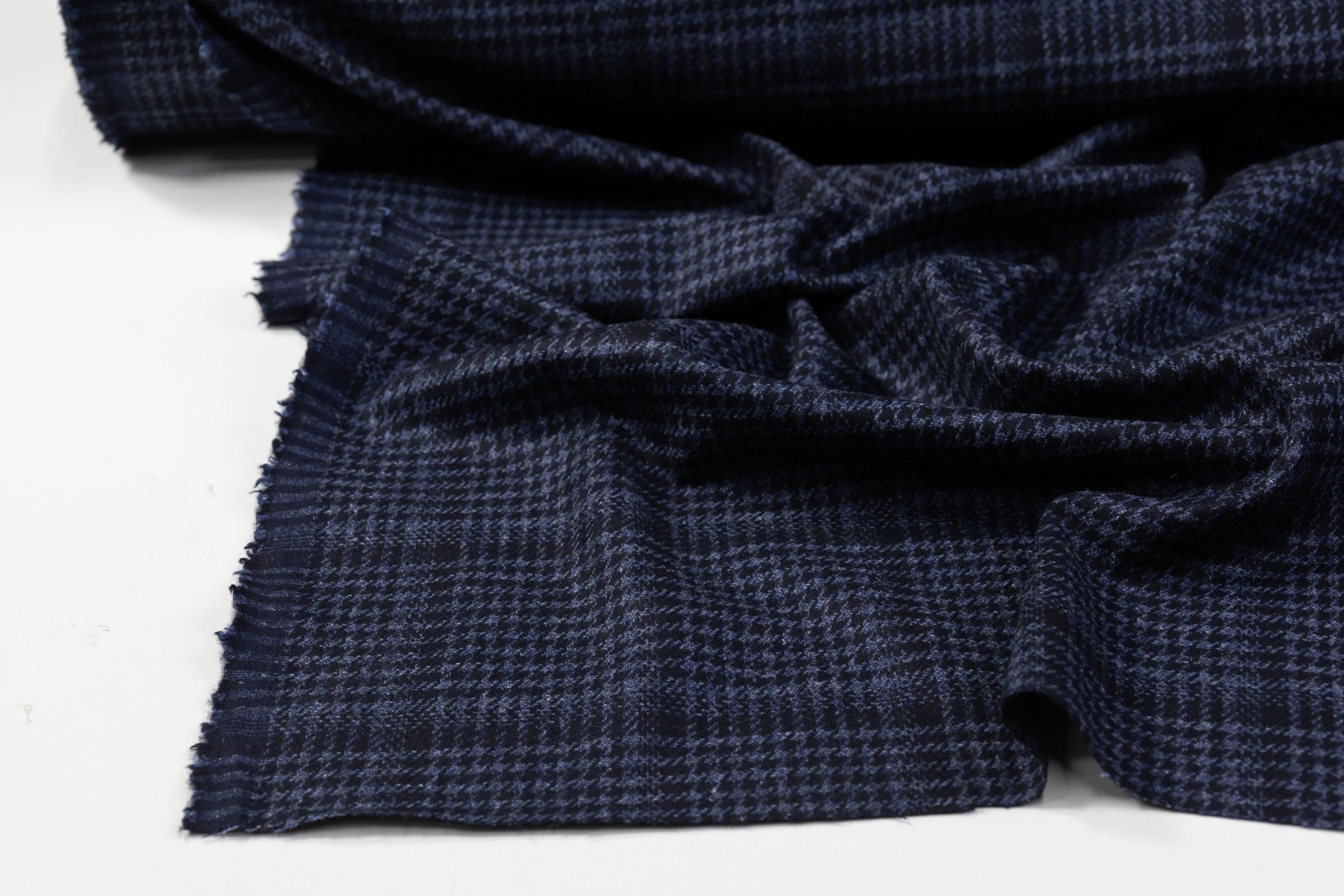 Checked Italian Wool Suiting - Navy Blue