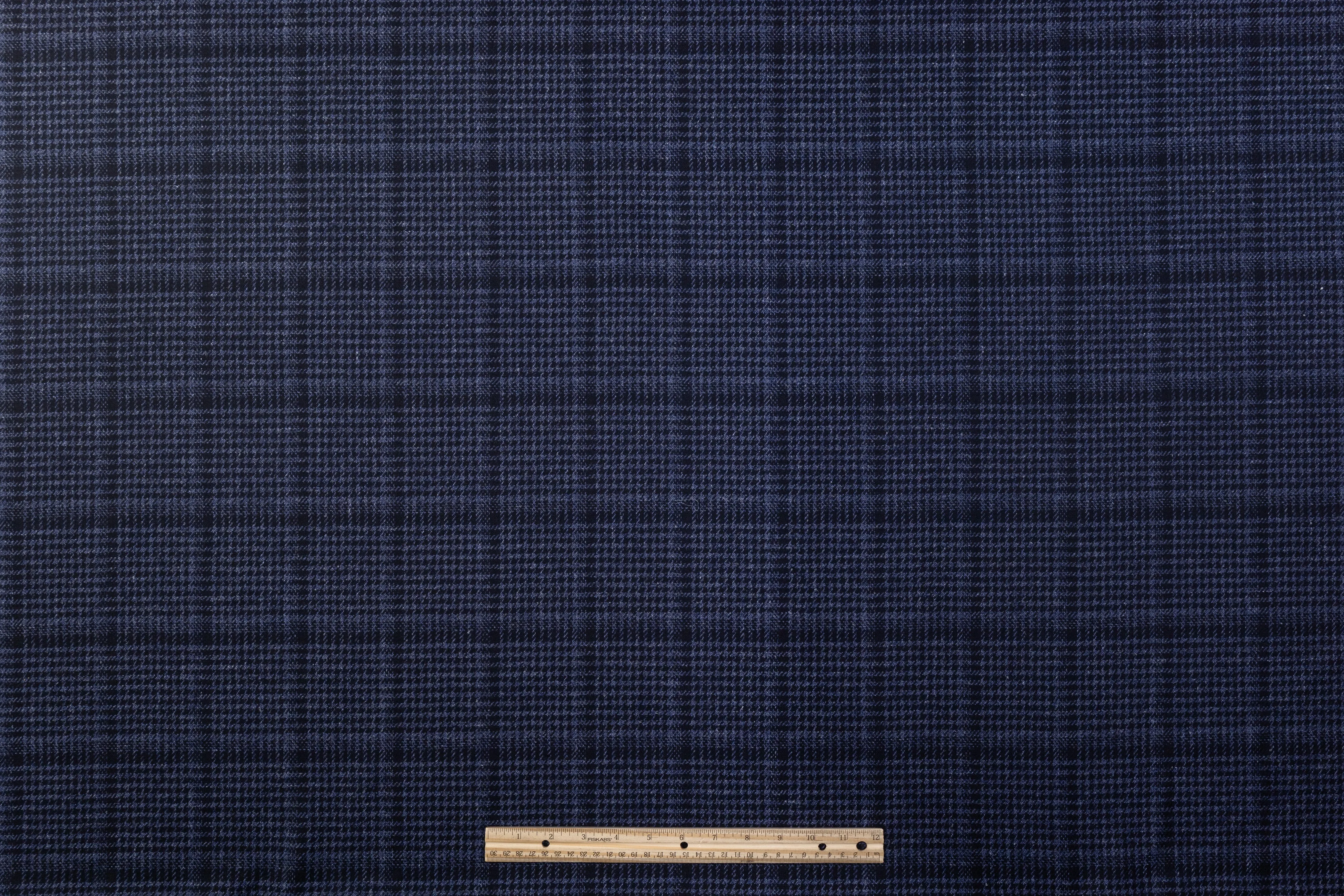 Checked Italian Wool Suiting - Navy Blue