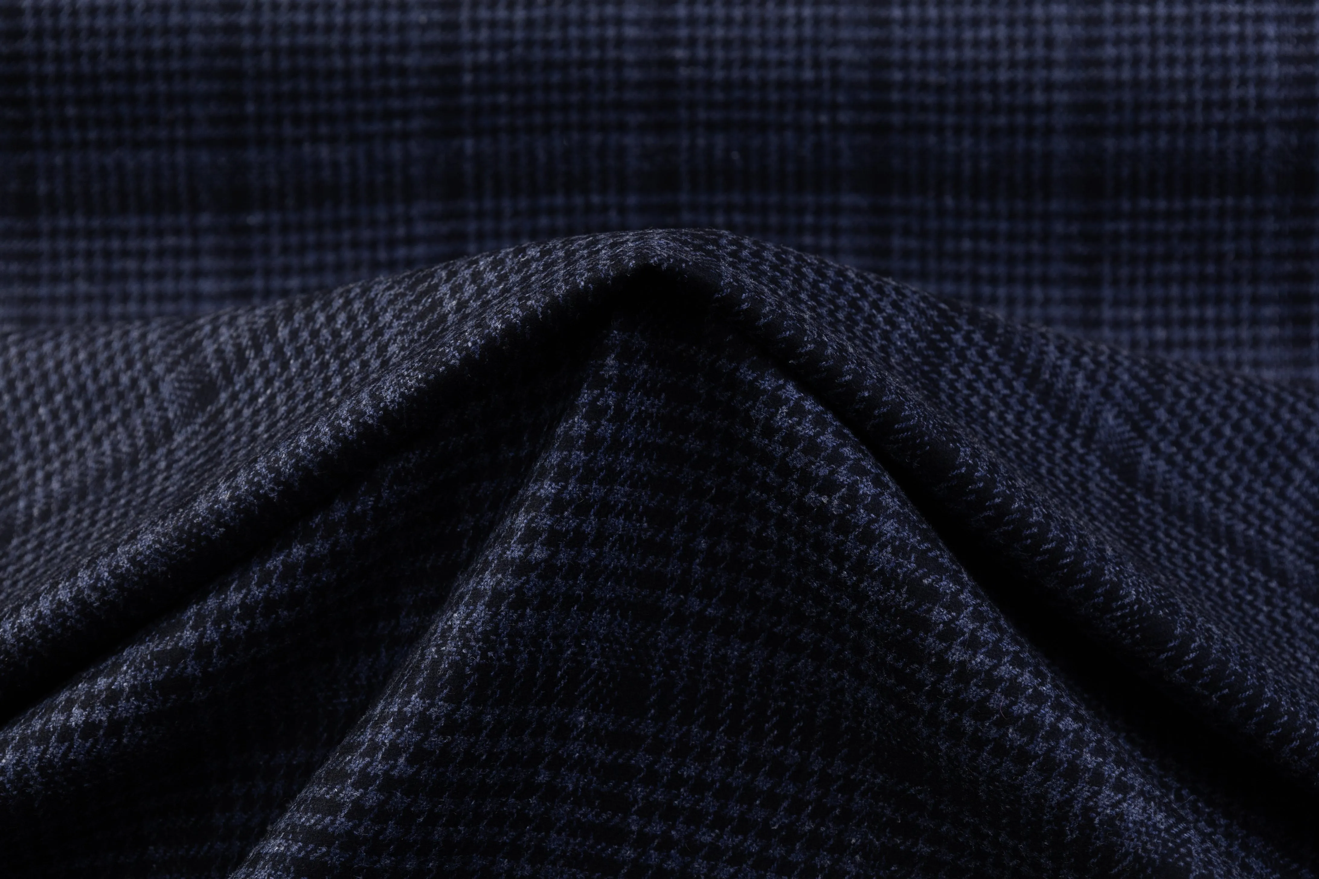 Checked Italian Wool Suiting - Navy Blue