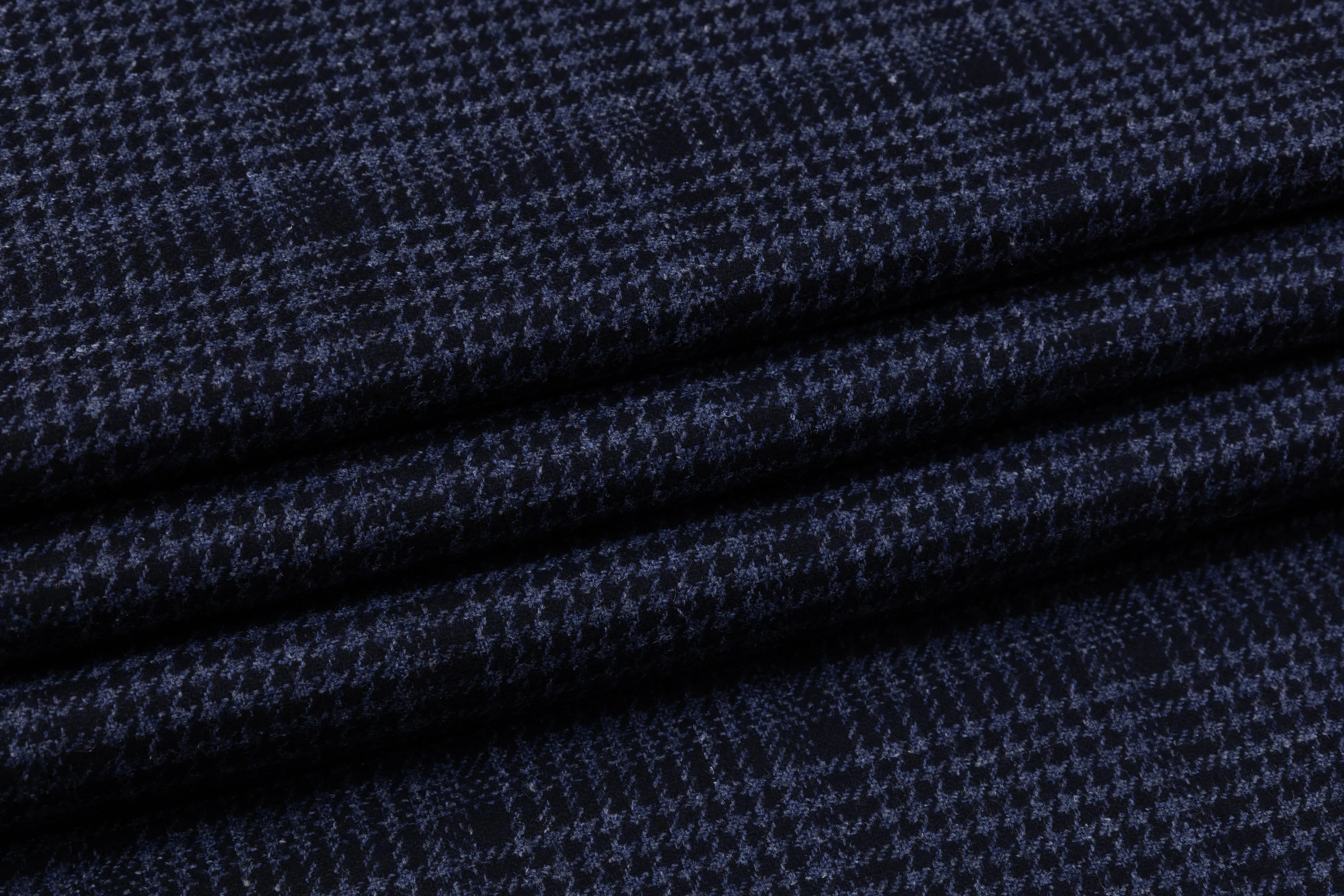 Checked Italian Wool Suiting - Navy Blue