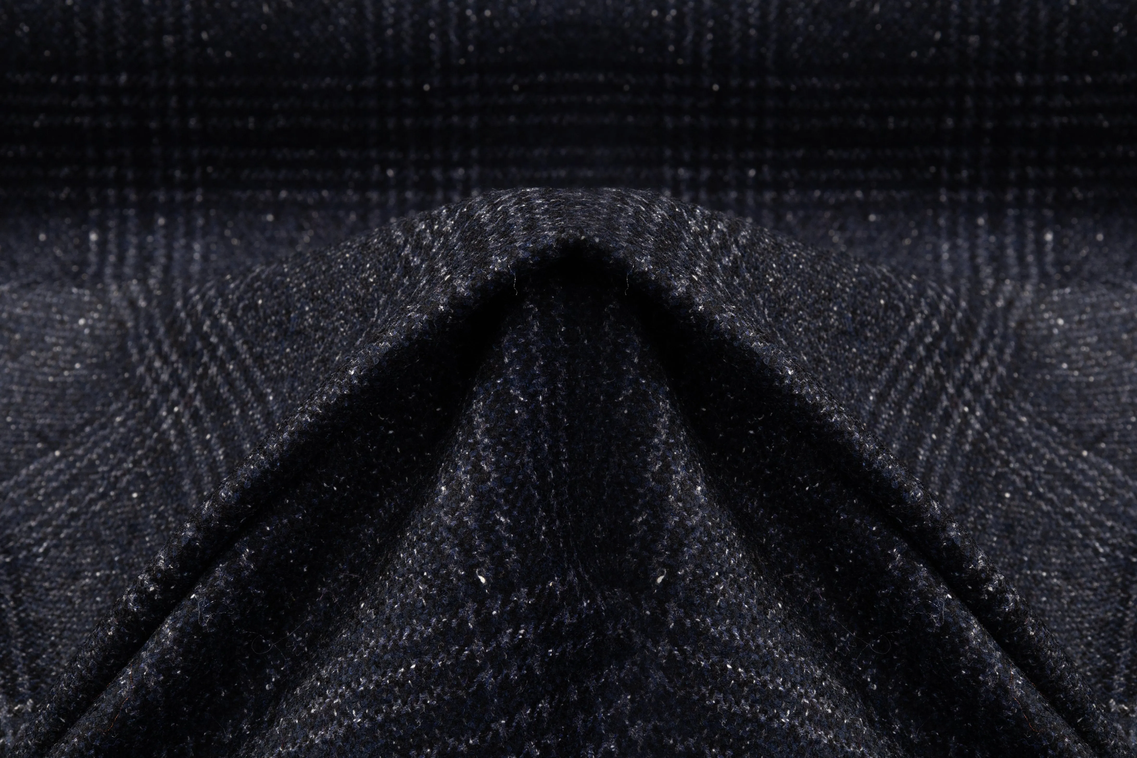 Checked Italian Wool Tweed Coating - Navy Blue