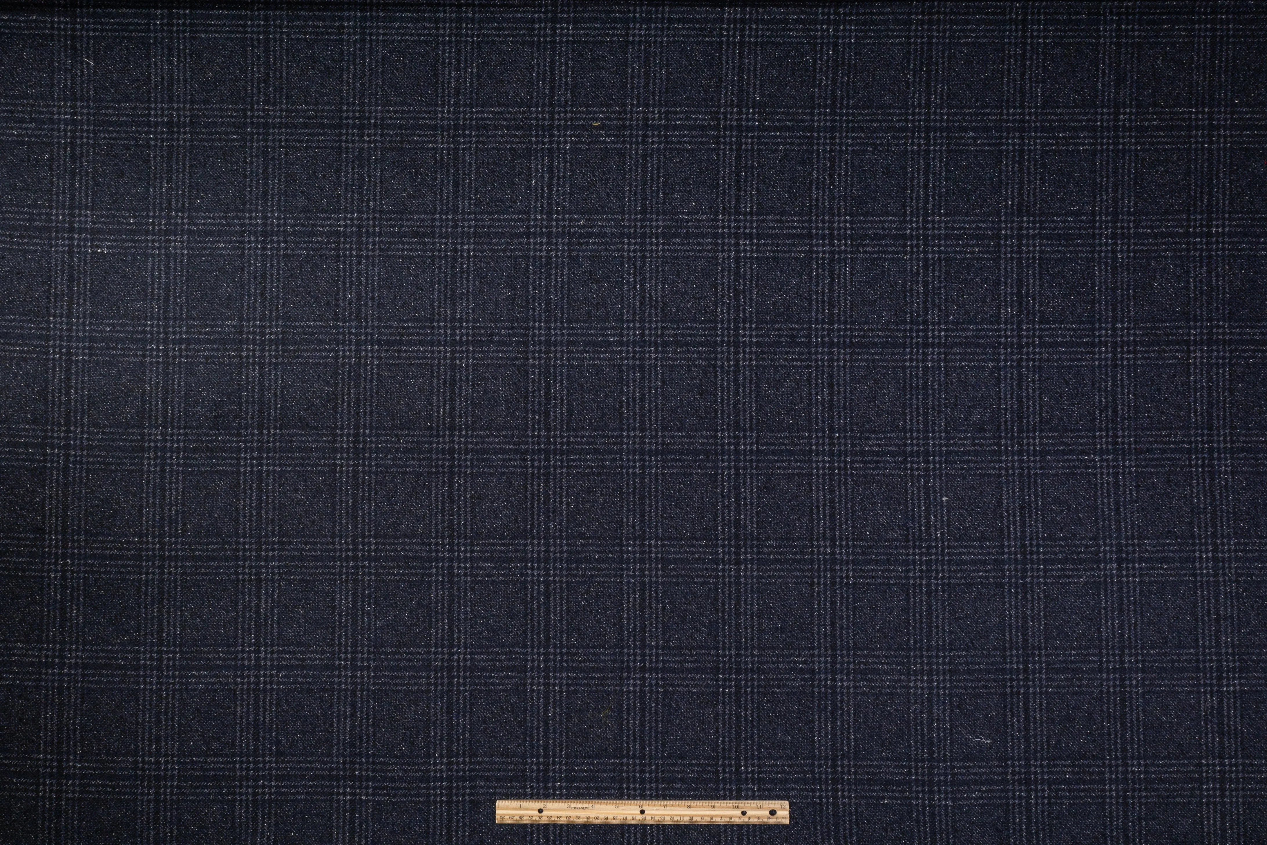 Checked Italian Wool Tweed Coating - Navy Blue