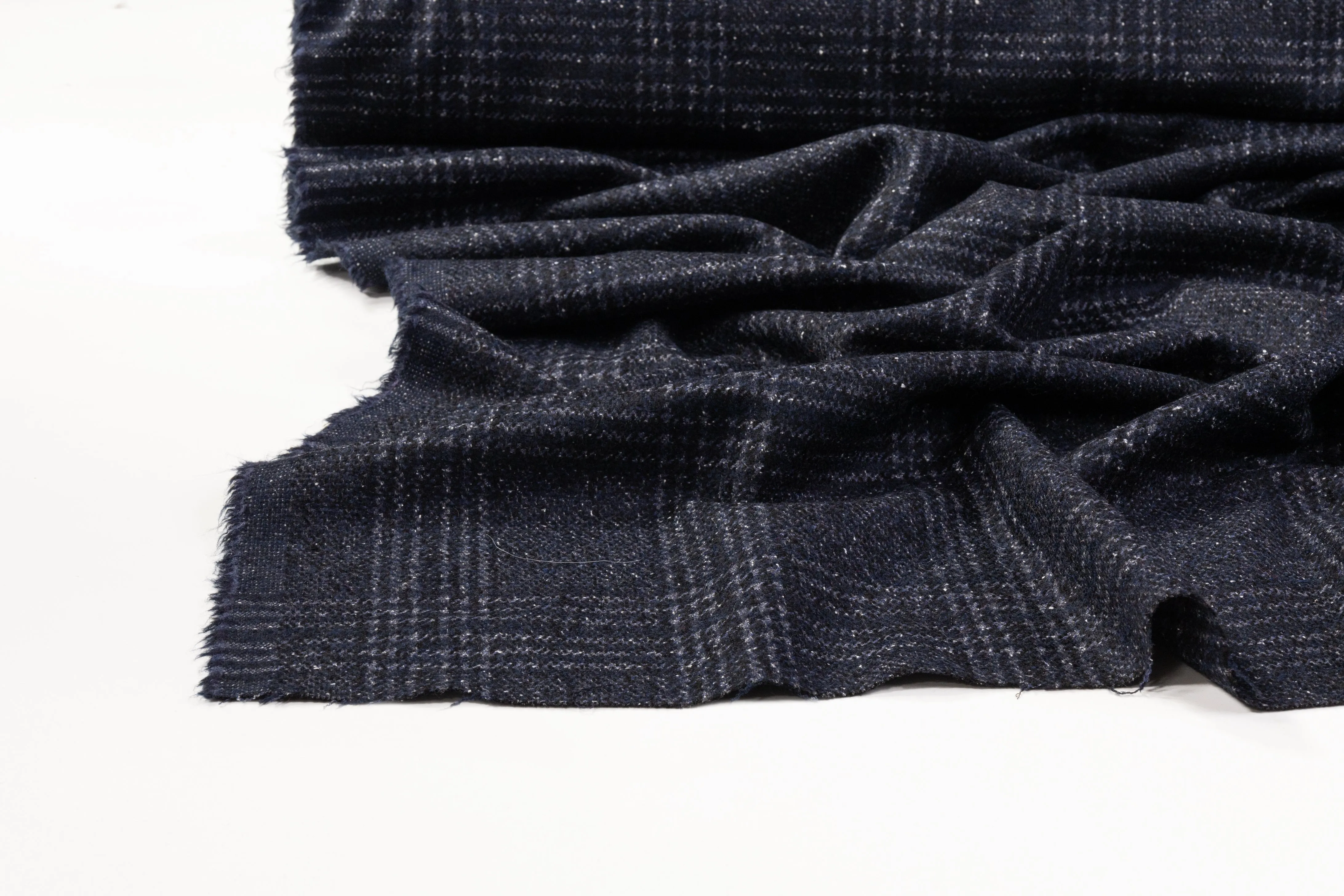 Checked Italian Wool Tweed Coating - Navy Blue