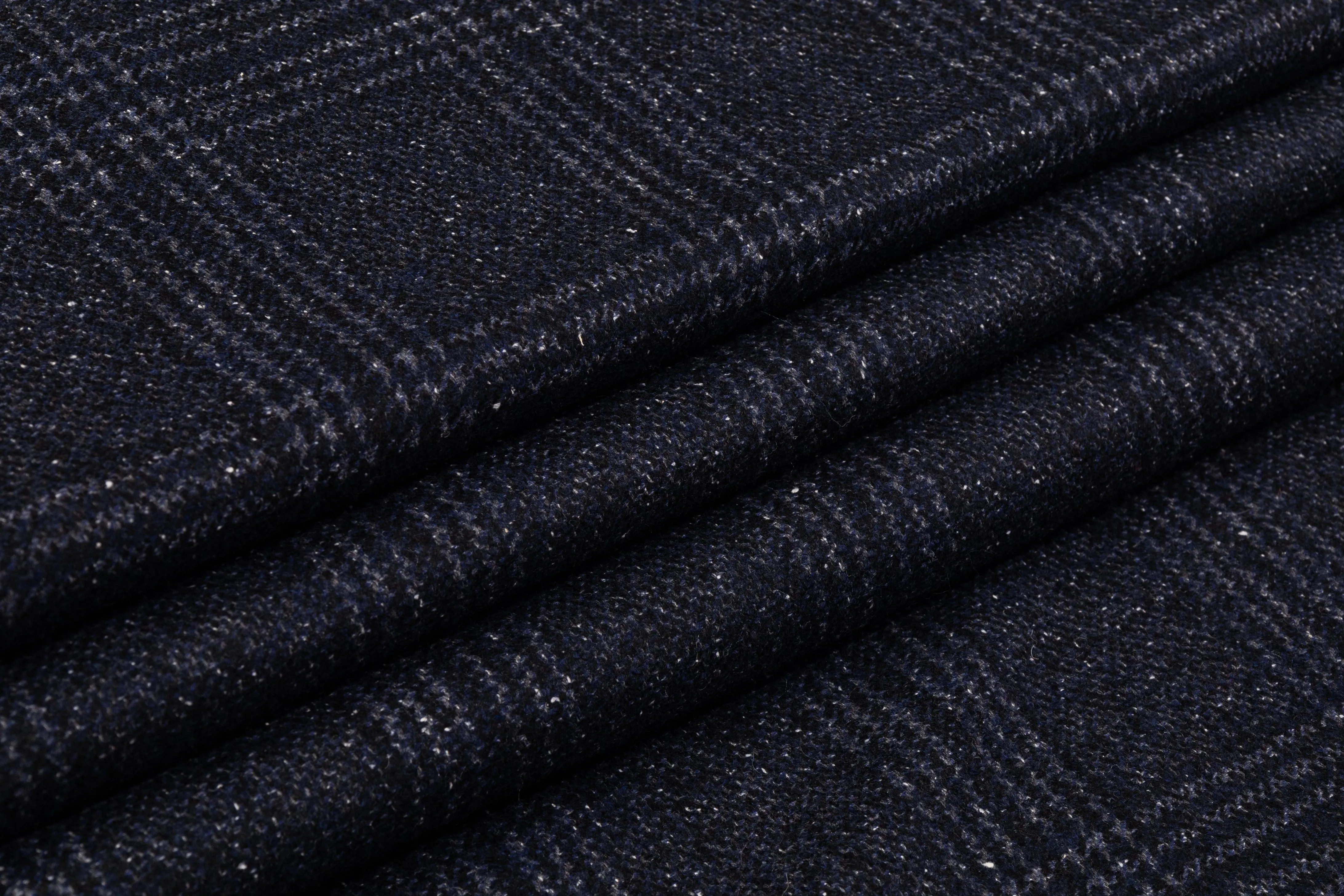 Checked Italian Wool Tweed Coating - Navy Blue