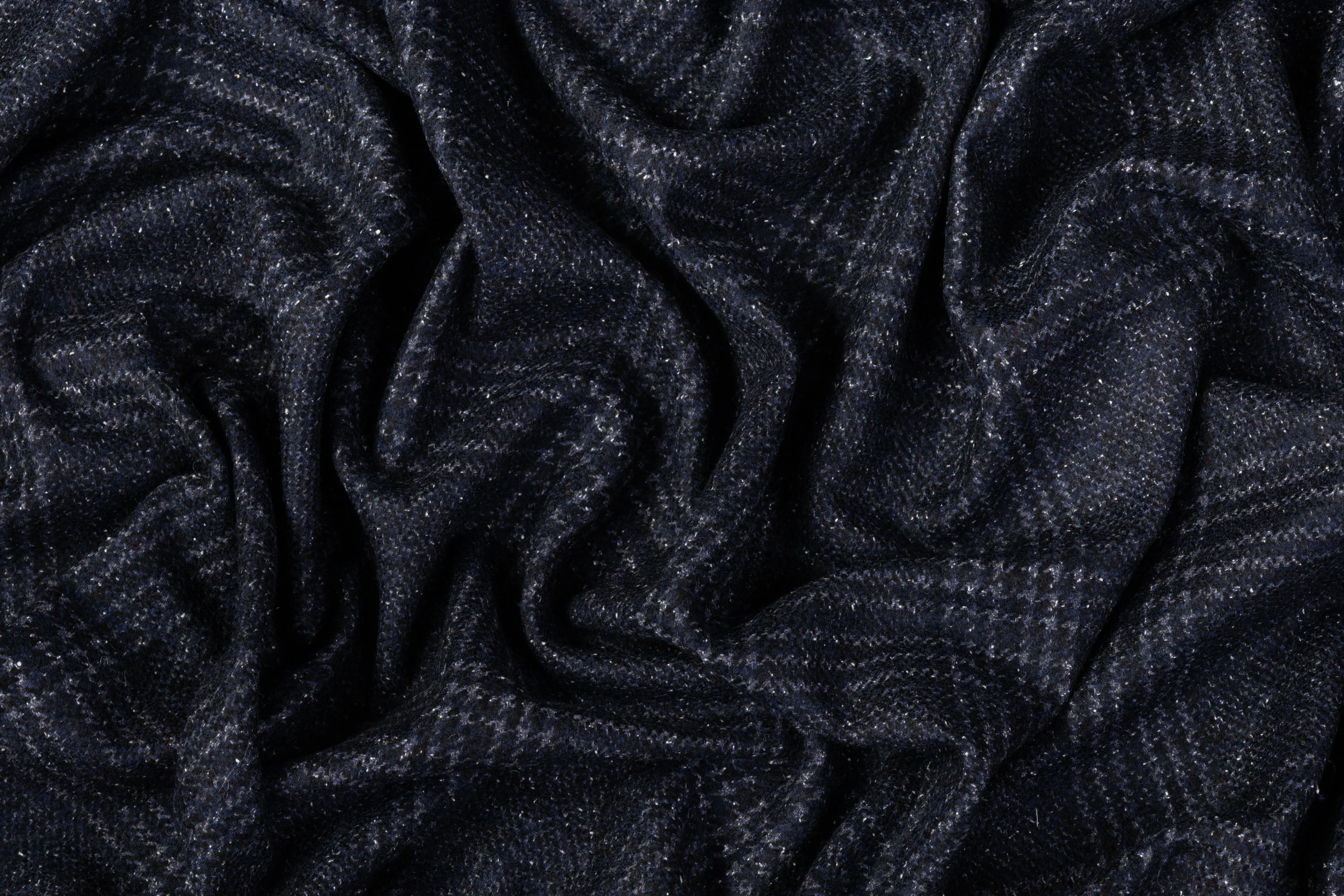 Checked Italian Wool Tweed Coating - Navy Blue