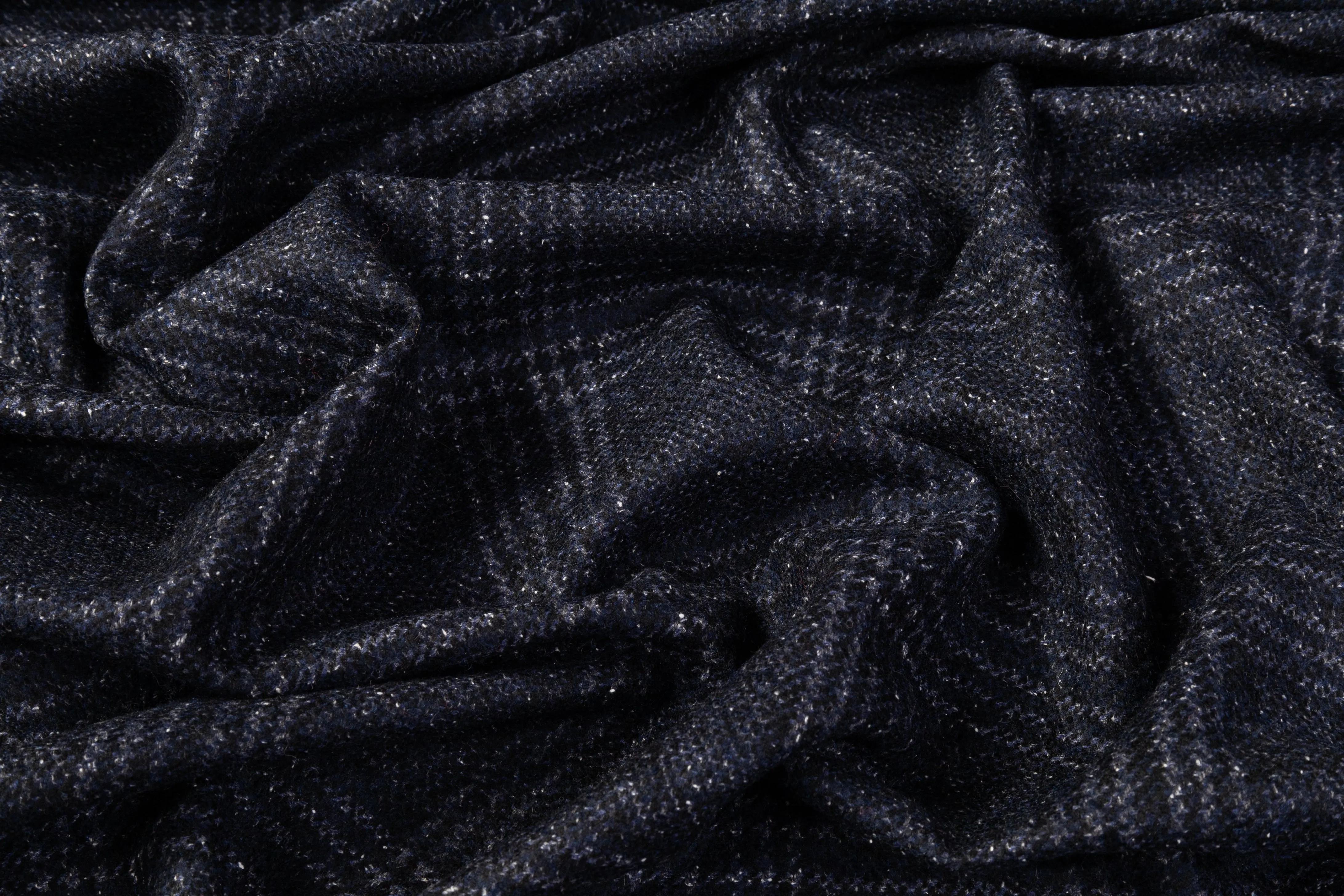 Checked Italian Wool Tweed Coating - Navy Blue