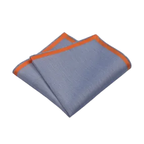 Cotton Pocket Square in Blue with Orange Edges