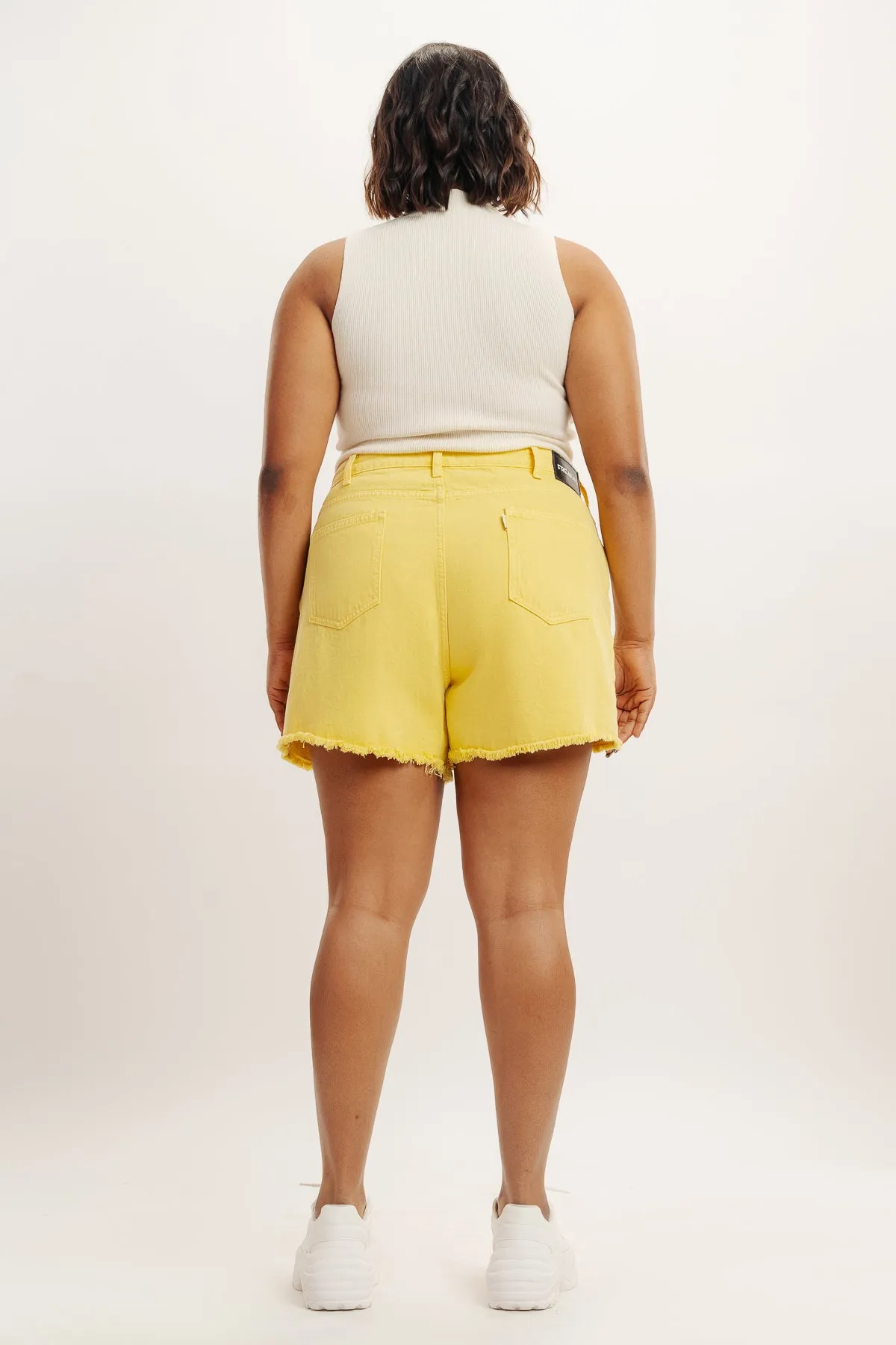 Curve Yellow Frayed Hem Denim Shorts