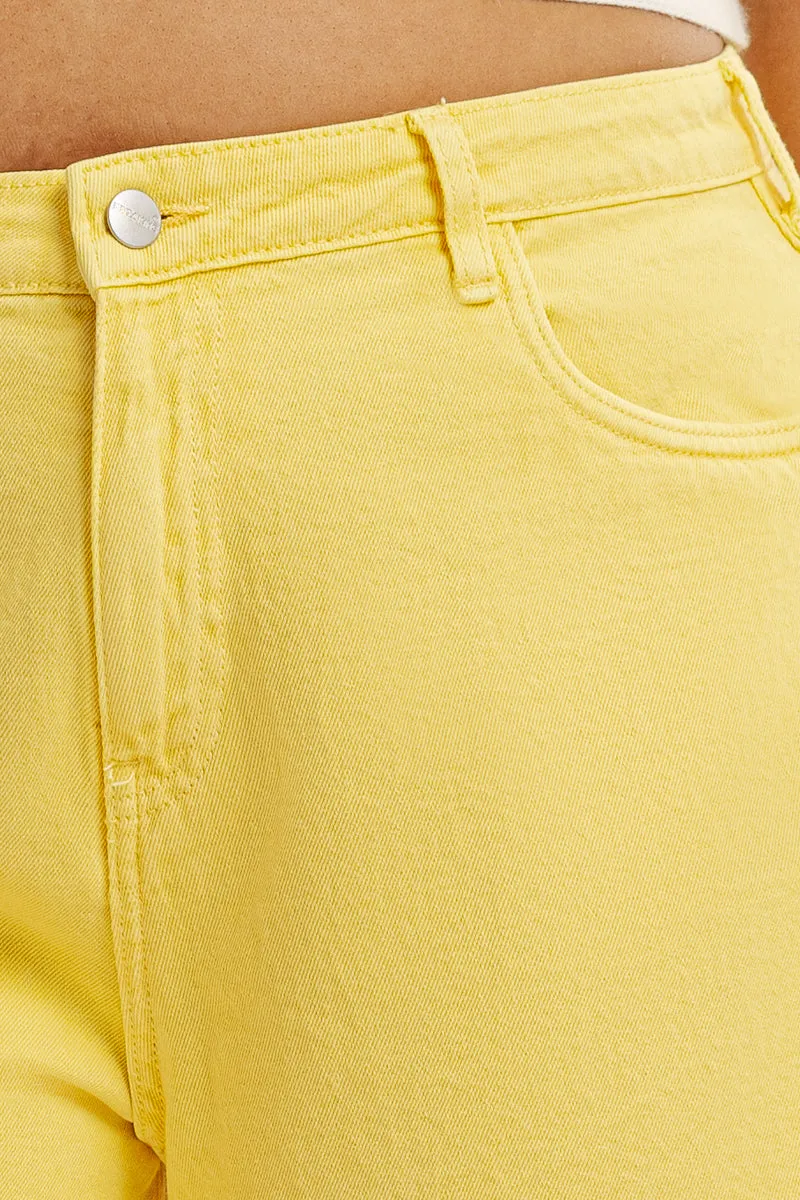 Curve Yellow Frayed Hem Denim Shorts