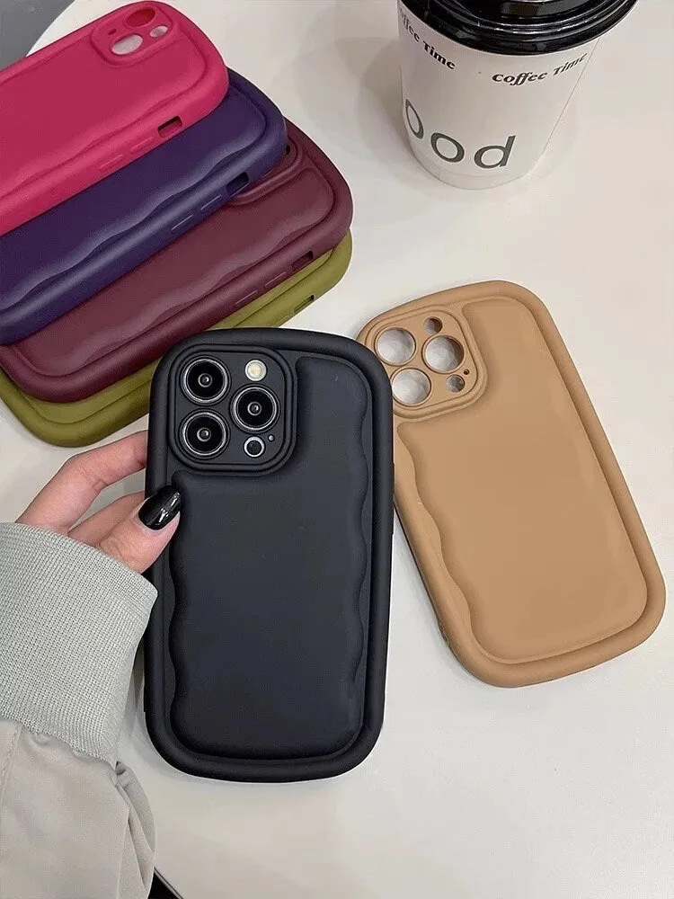 Cute Solid Color Minimalist Thick Bulky 3D Wave Design Protective Shockproof Anti-Fall iPhone Case for iPhone 11 12 13 14 15 Plus Pro Max