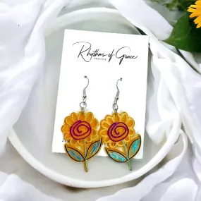 Flower Earrings - Flower Accessories, Colorful Earrings, Flower Jewelry, Tropical Flower, Handmade Earrings