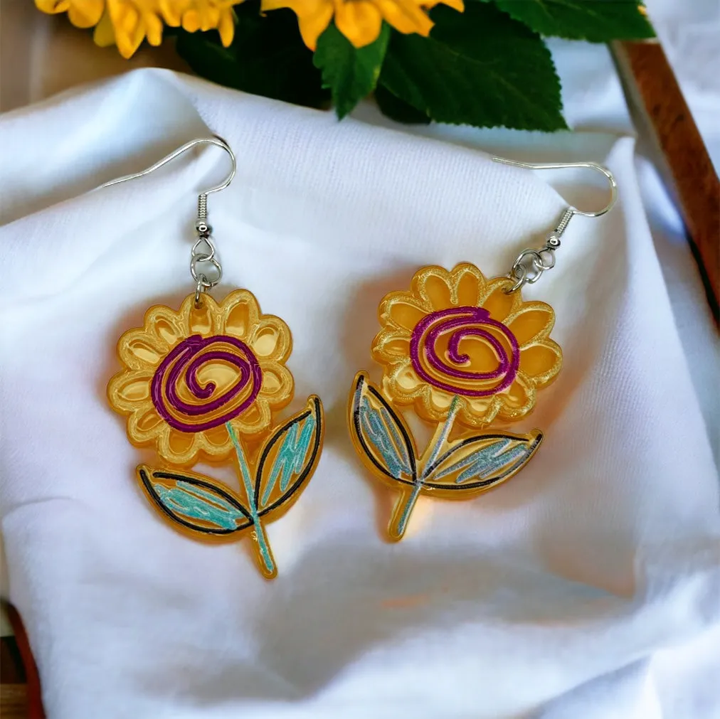 Flower Earrings - Flower Accessories, Colorful Earrings, Flower Jewelry, Tropical Flower, Handmade Earrings