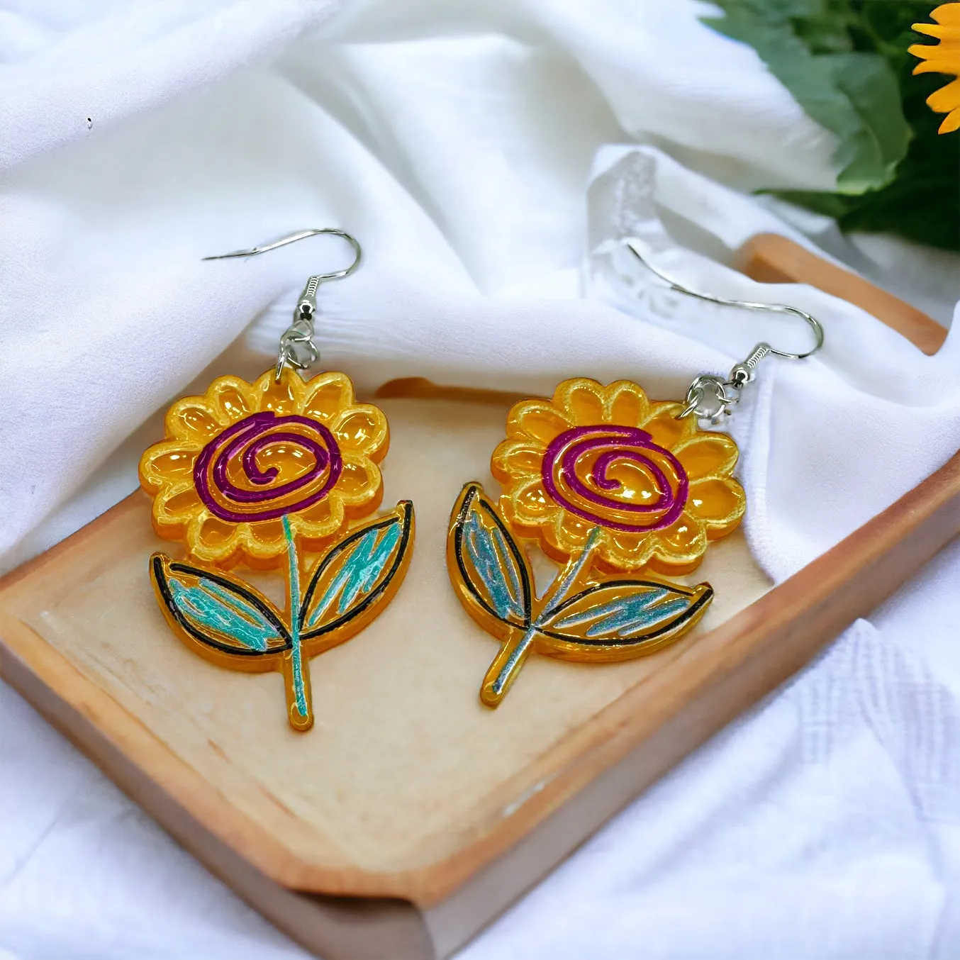 Flower Earrings - Flower Accessories, Colorful Earrings, Flower Jewelry, Tropical Flower, Handmade Earrings