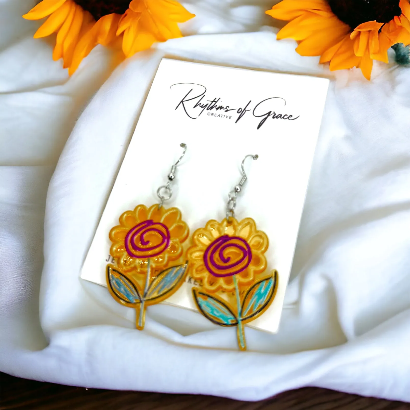 Flower Earrings - Flower Accessories, Colorful Earrings, Flower Jewelry, Tropical Flower, Handmade Earrings