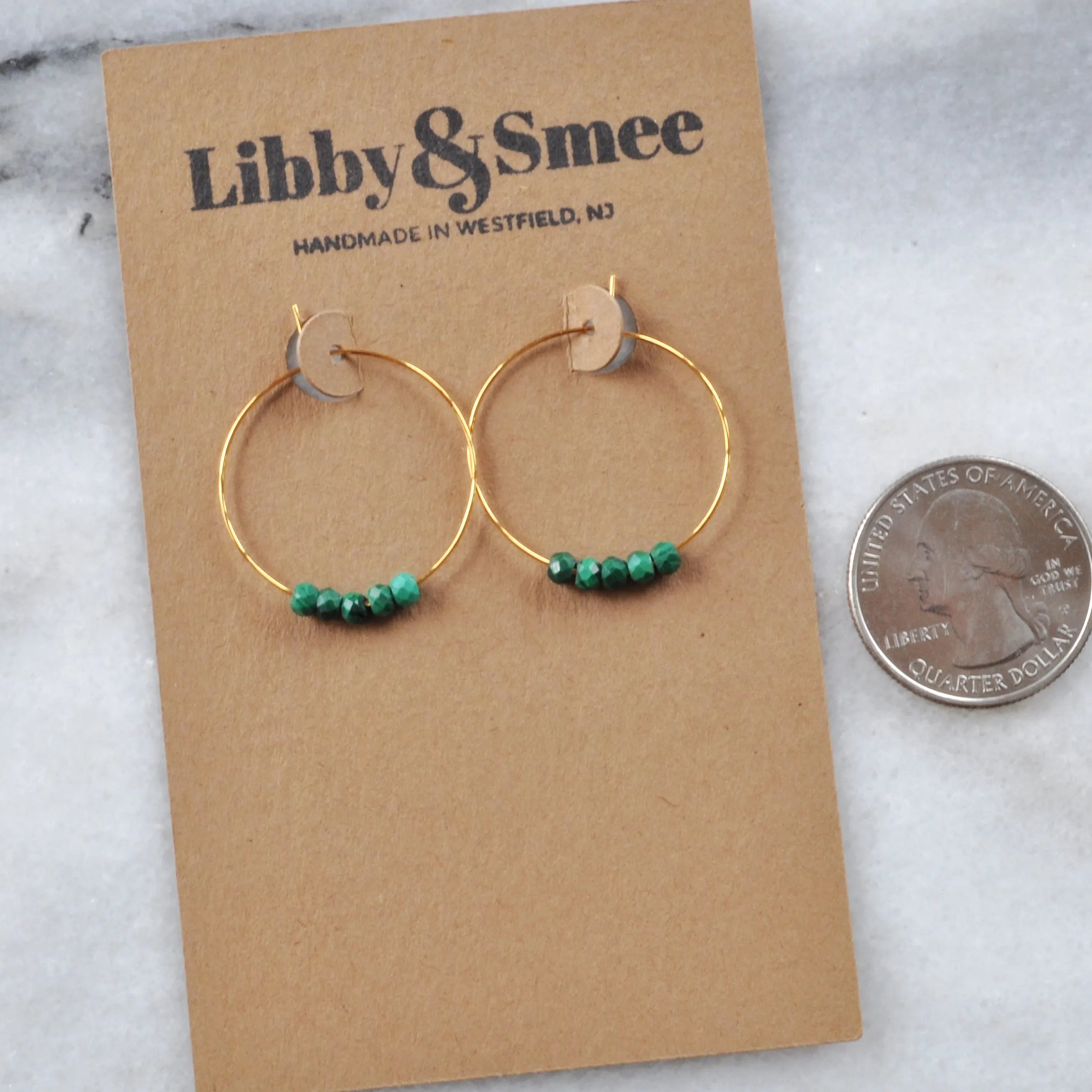 Gemstone 25mm Hoop Earrings - MALACHITE