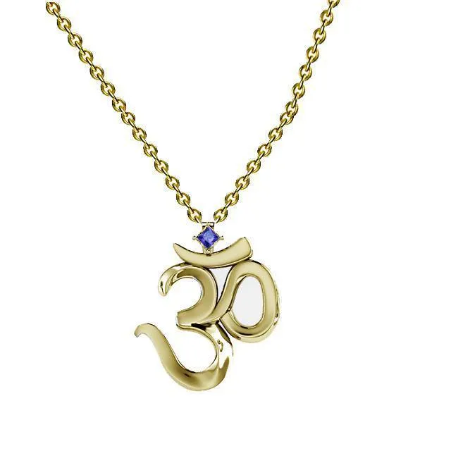 Gold OM yoga Necklace with Gemstone