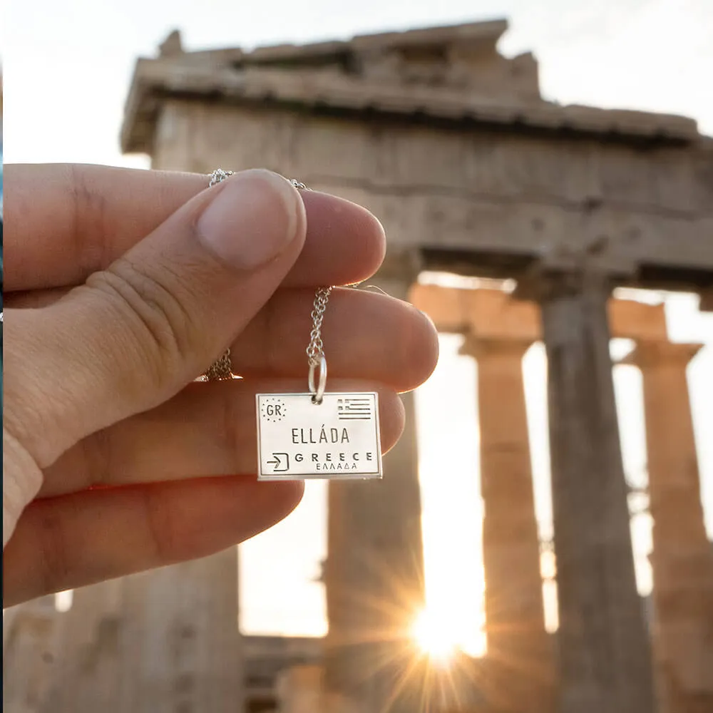 Greece Passport Stamp Charm Silver