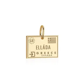 Greece Passport Stamp Charm Solid Gold