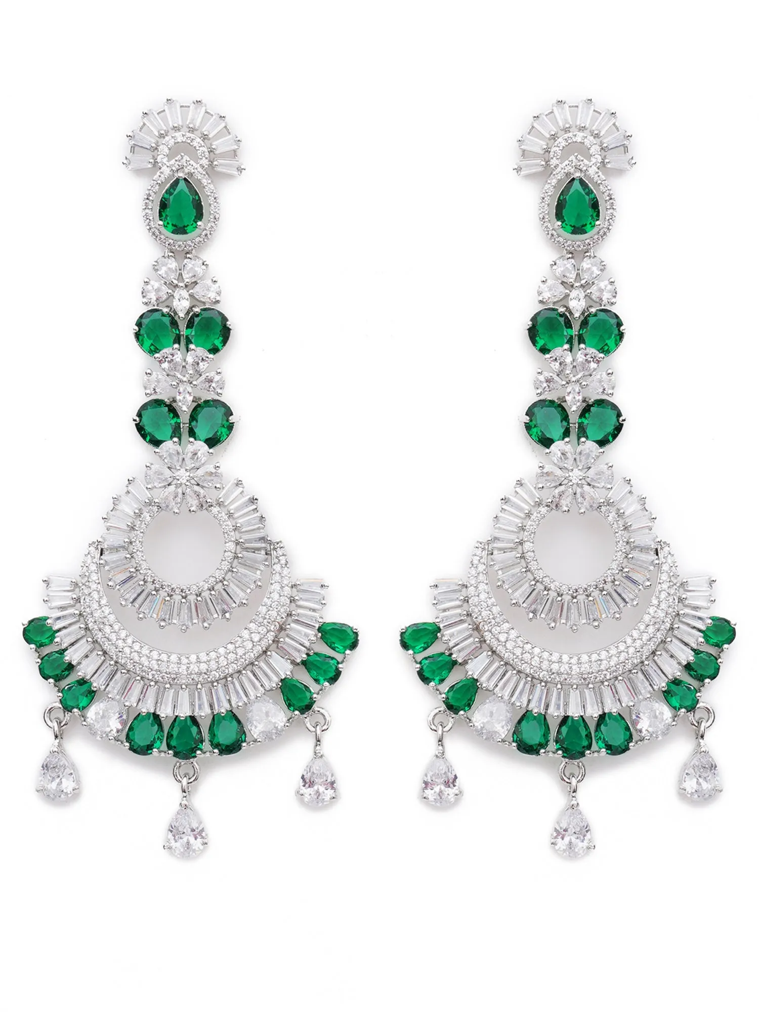 Green American Diamond and CZ Studded Classic Dangler Earrings