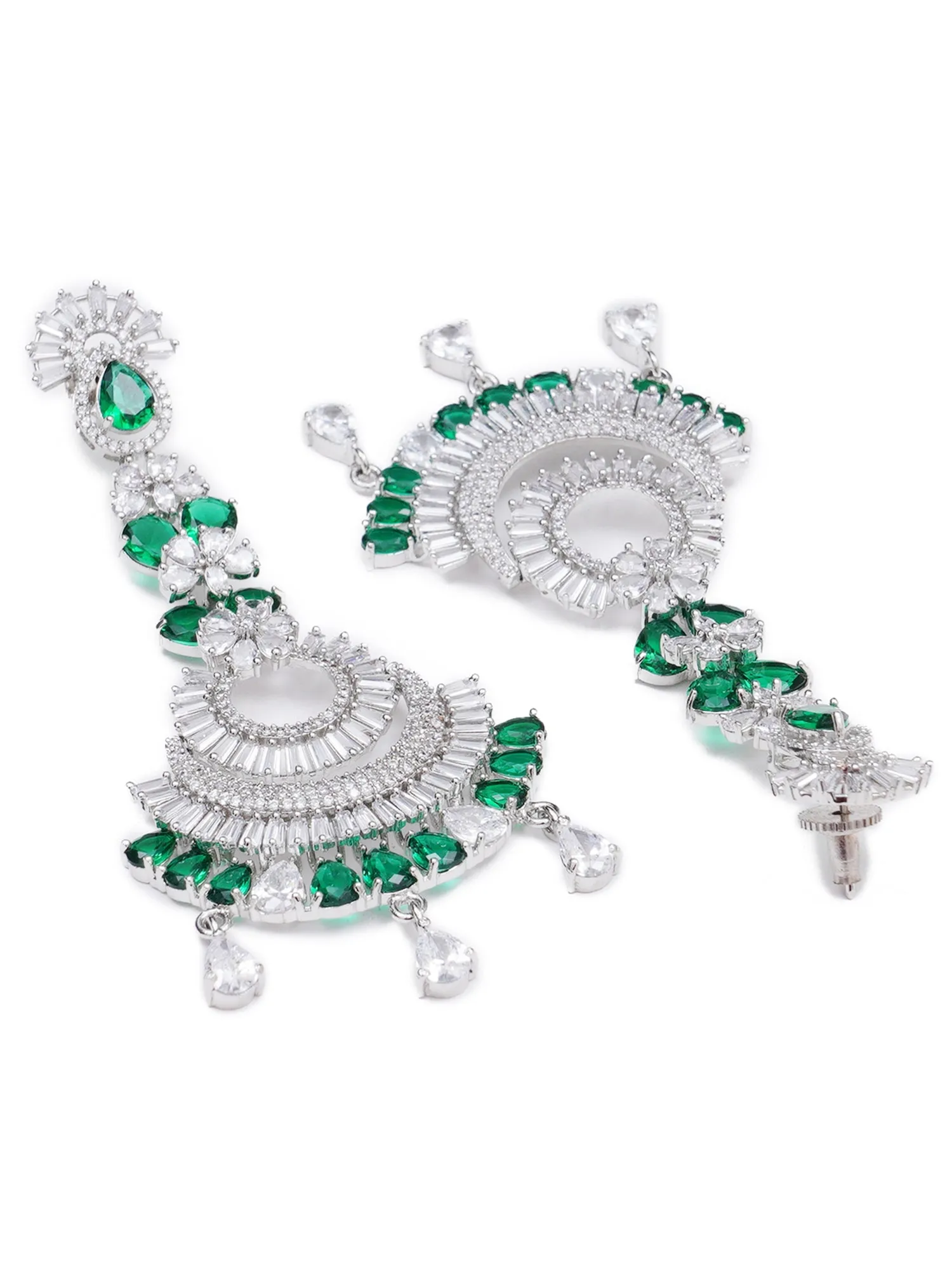 Green American Diamond and CZ Studded Classic Dangler Earrings