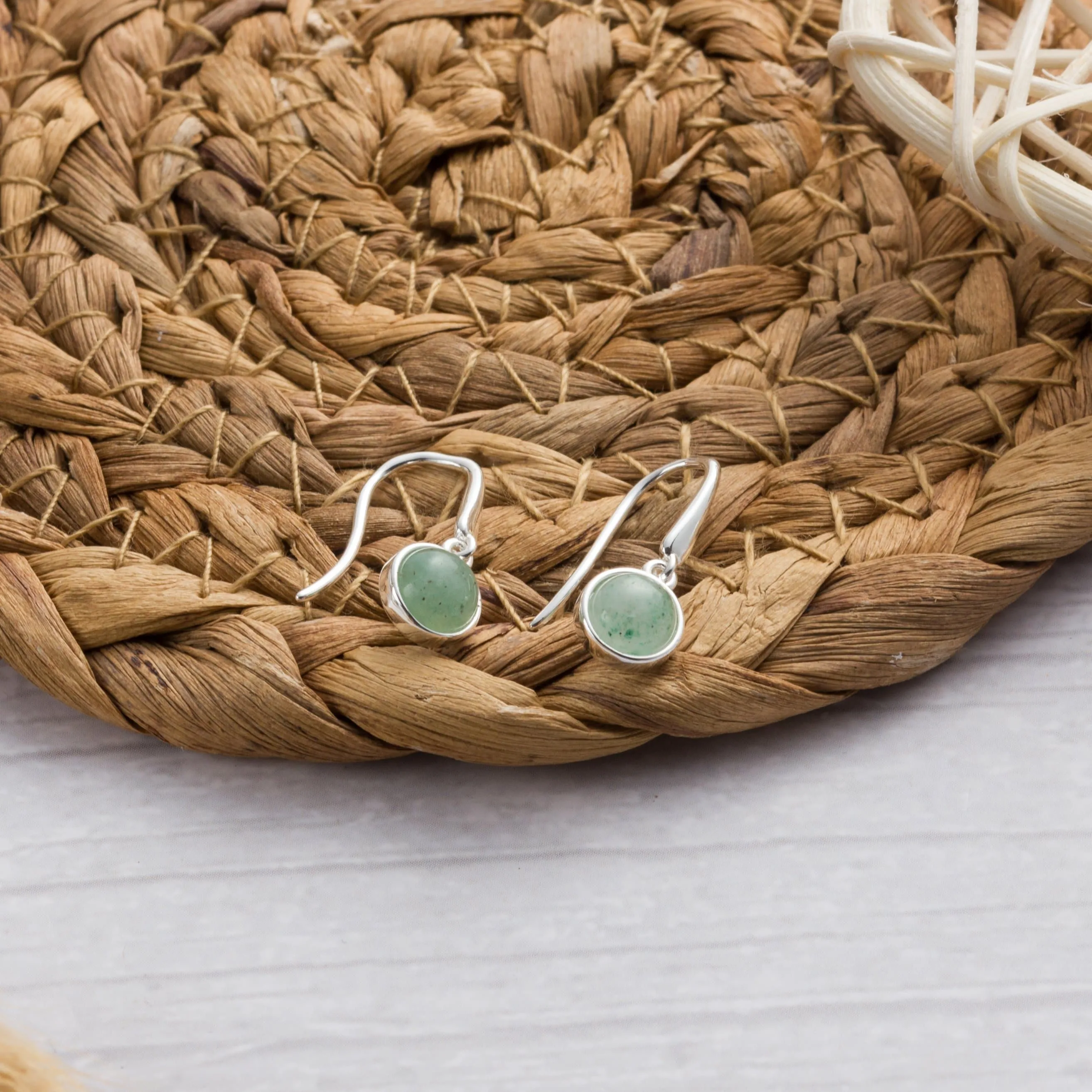 Green Aventurine Drop Earrings with Quote Card