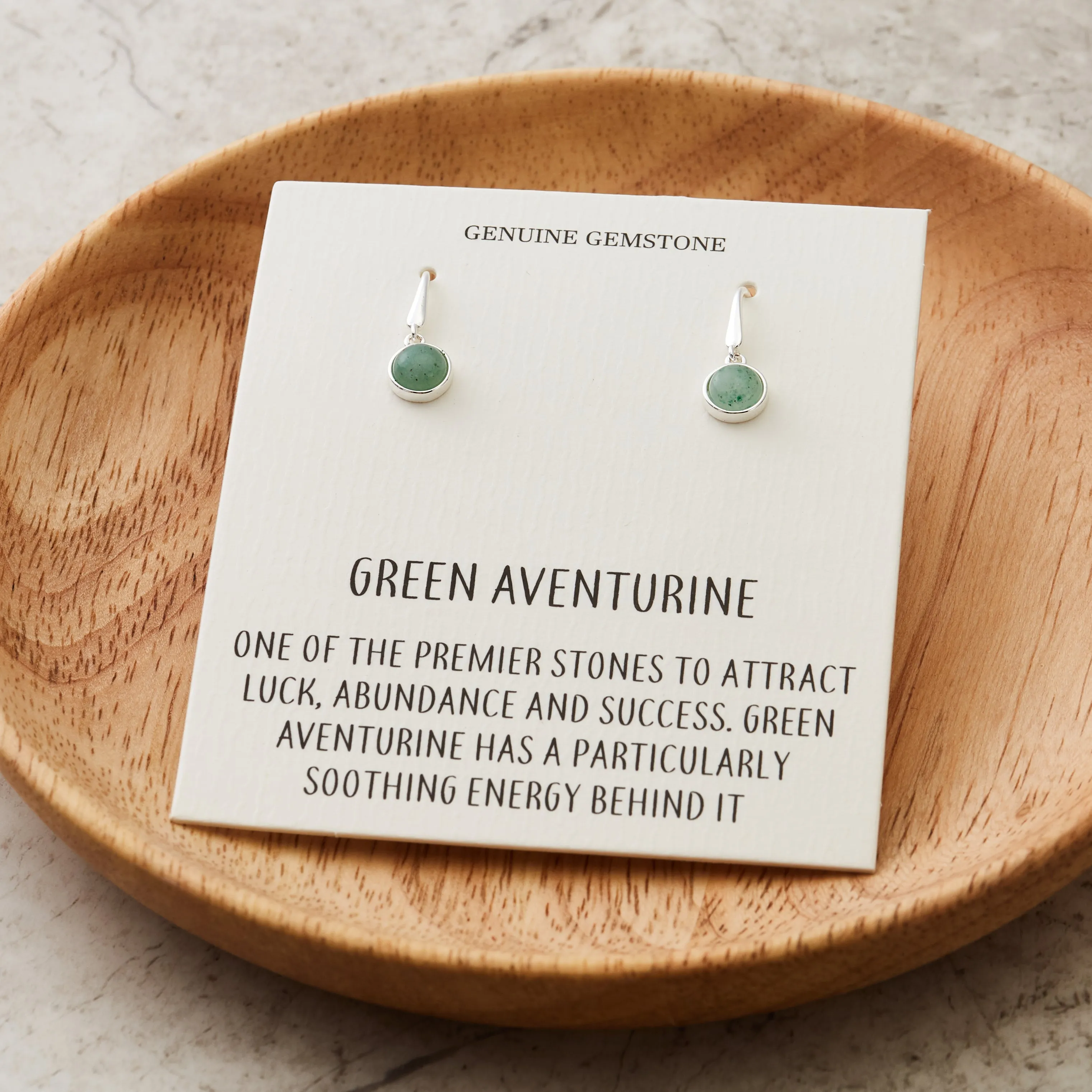 Green Aventurine Drop Earrings with Quote Card