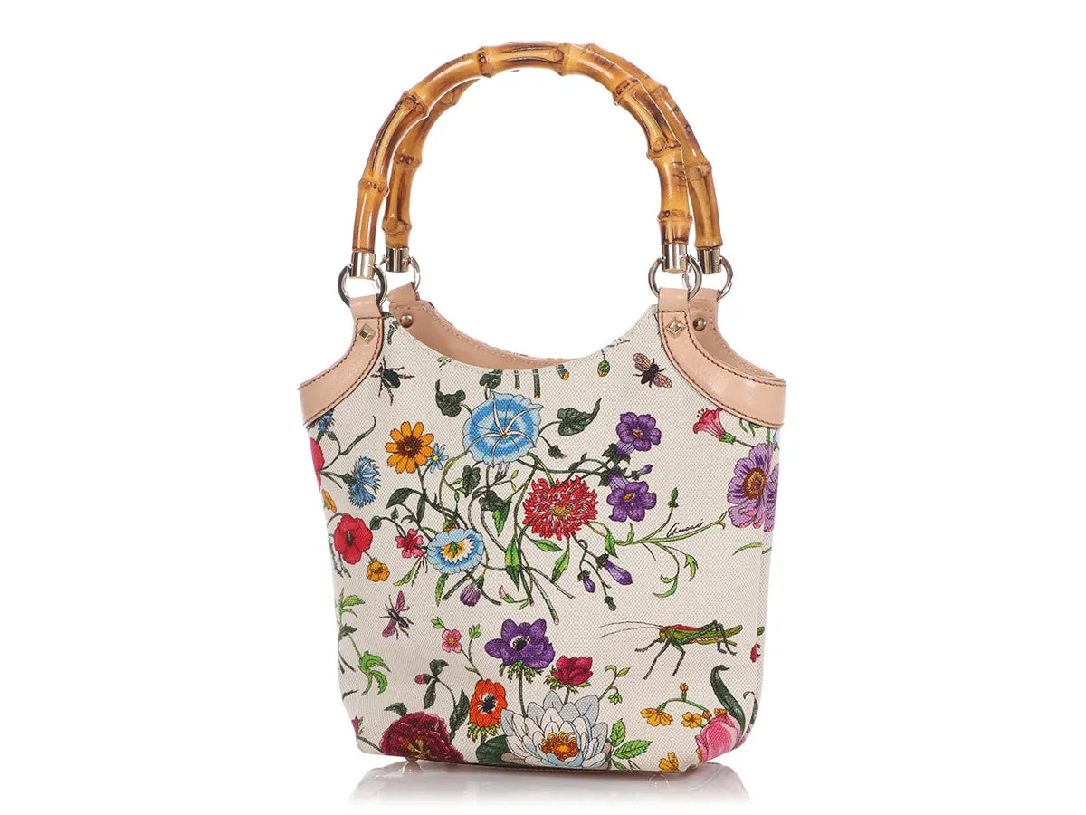 Gucci Floral Flora Canvas Bamboo Handle Bag