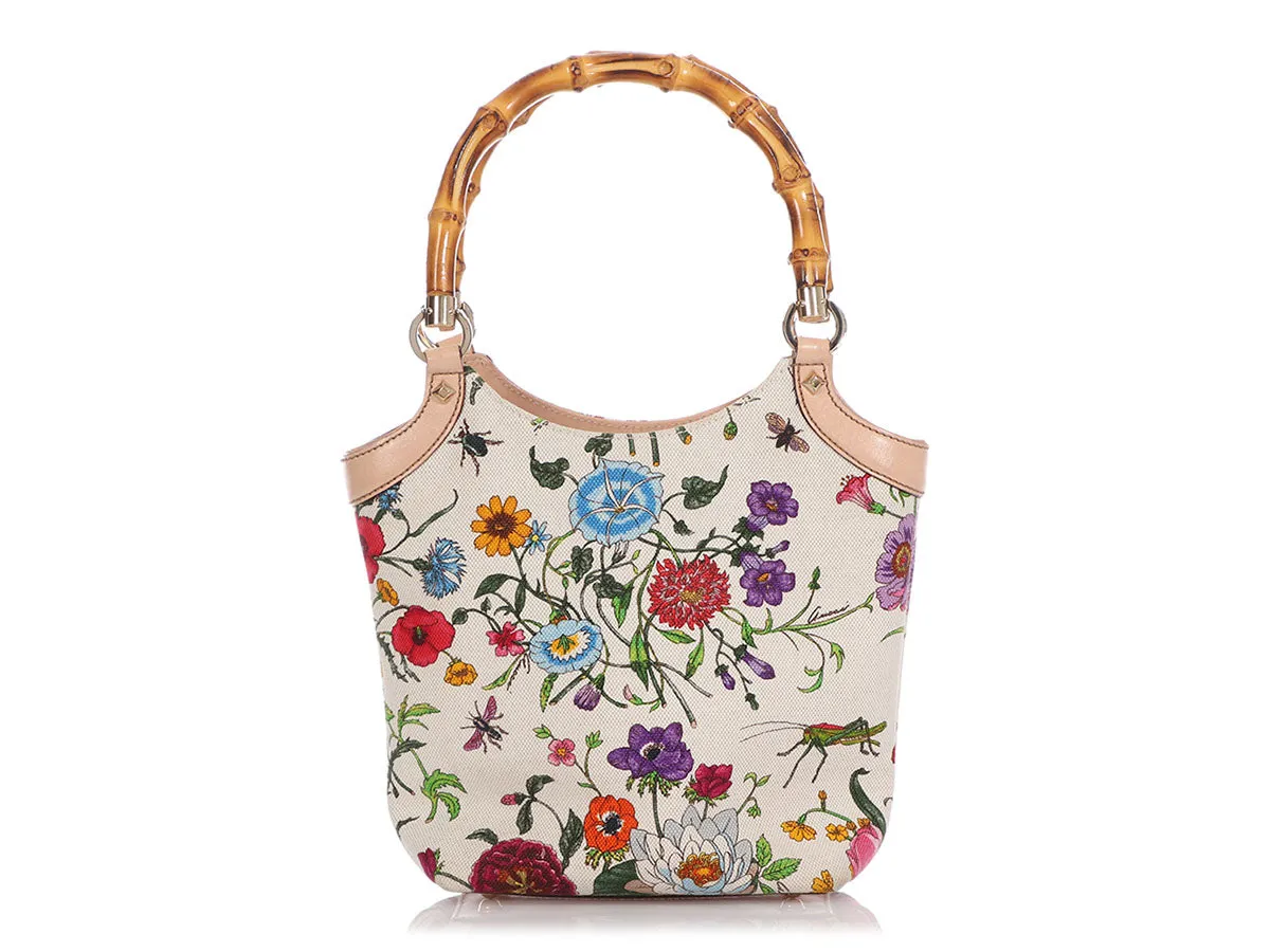 Gucci Floral Flora Canvas Bamboo Handle Bag