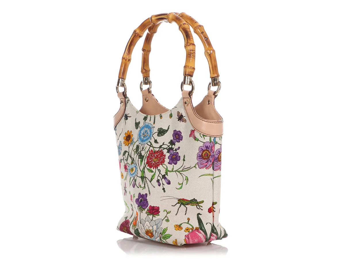 Gucci Floral Flora Canvas Bamboo Handle Bag