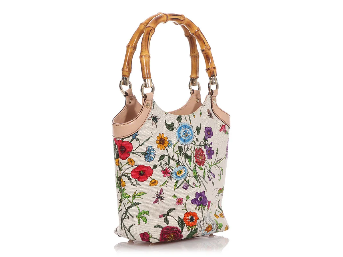 Gucci Floral Flora Canvas Bamboo Handle Bag