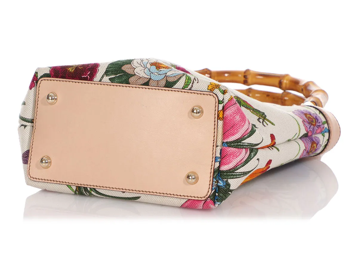 Gucci Floral Flora Canvas Bamboo Handle Bag