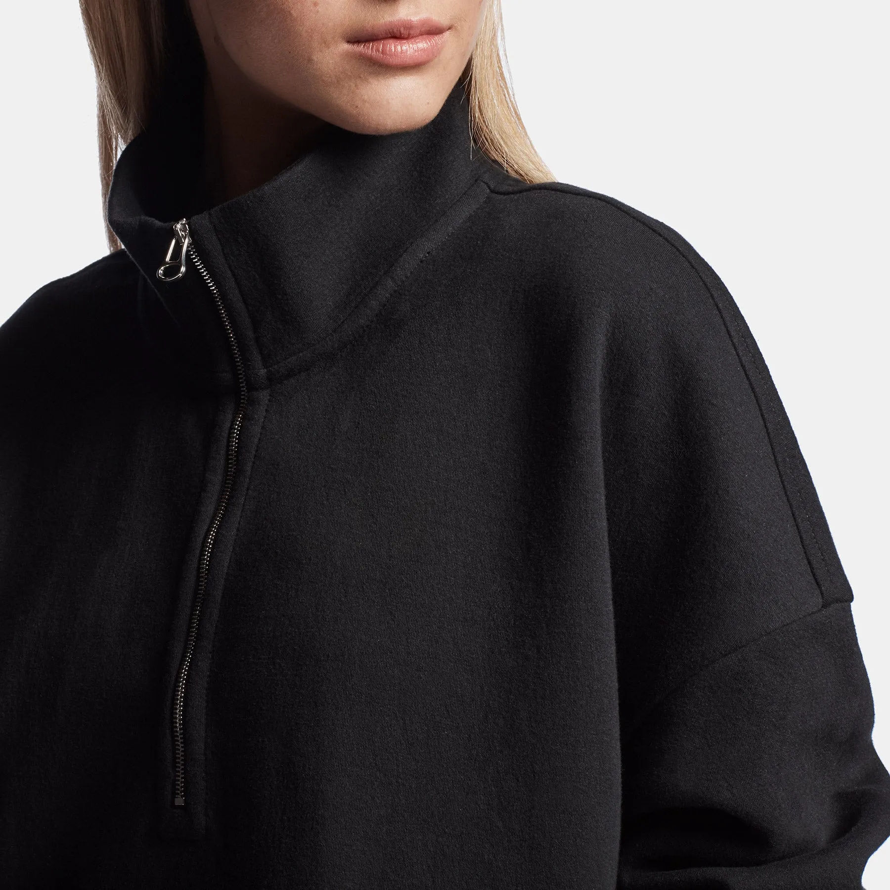 Half Zip Pull On Sweat Top - Black