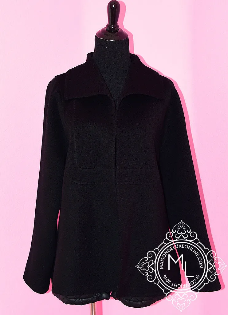 Hermes 2016 Fall Black Double Face Cashmere Coat Eu 38