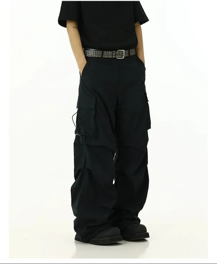 High-Waist Cargo Pants with Side Pockets and Drawstrings