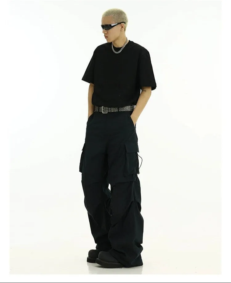 High-Waist Cargo Pants with Side Pockets and Drawstrings