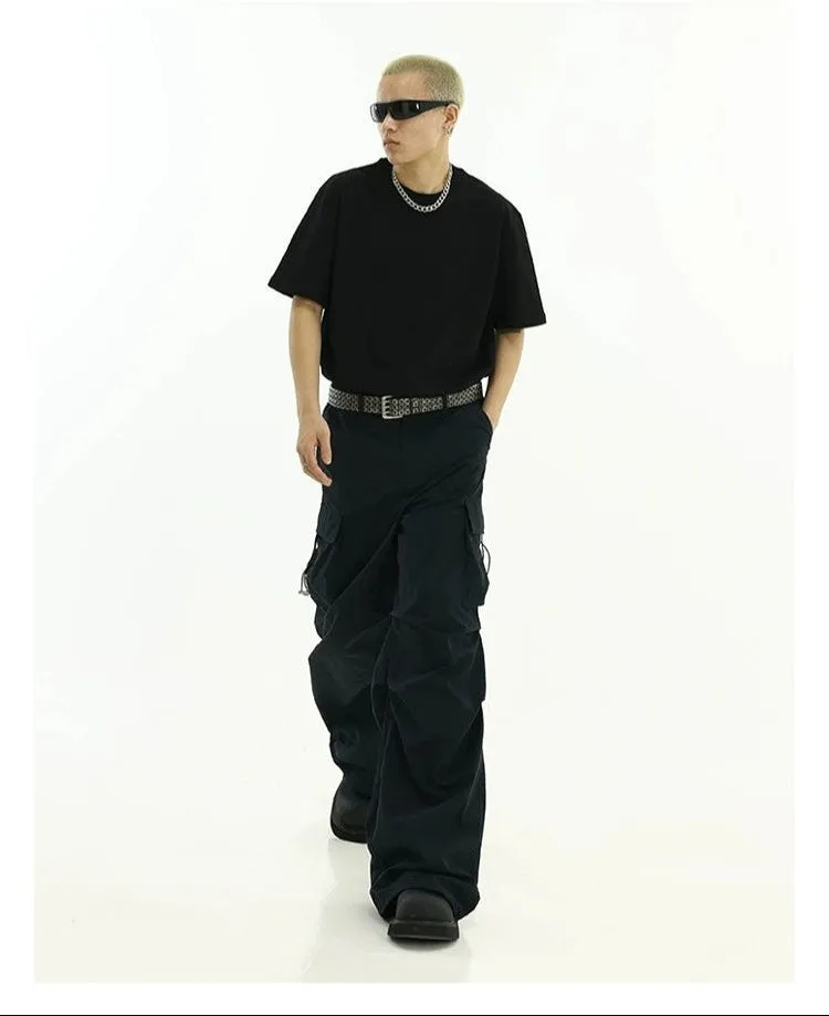 High-Waist Cargo Pants with Side Pockets and Drawstrings