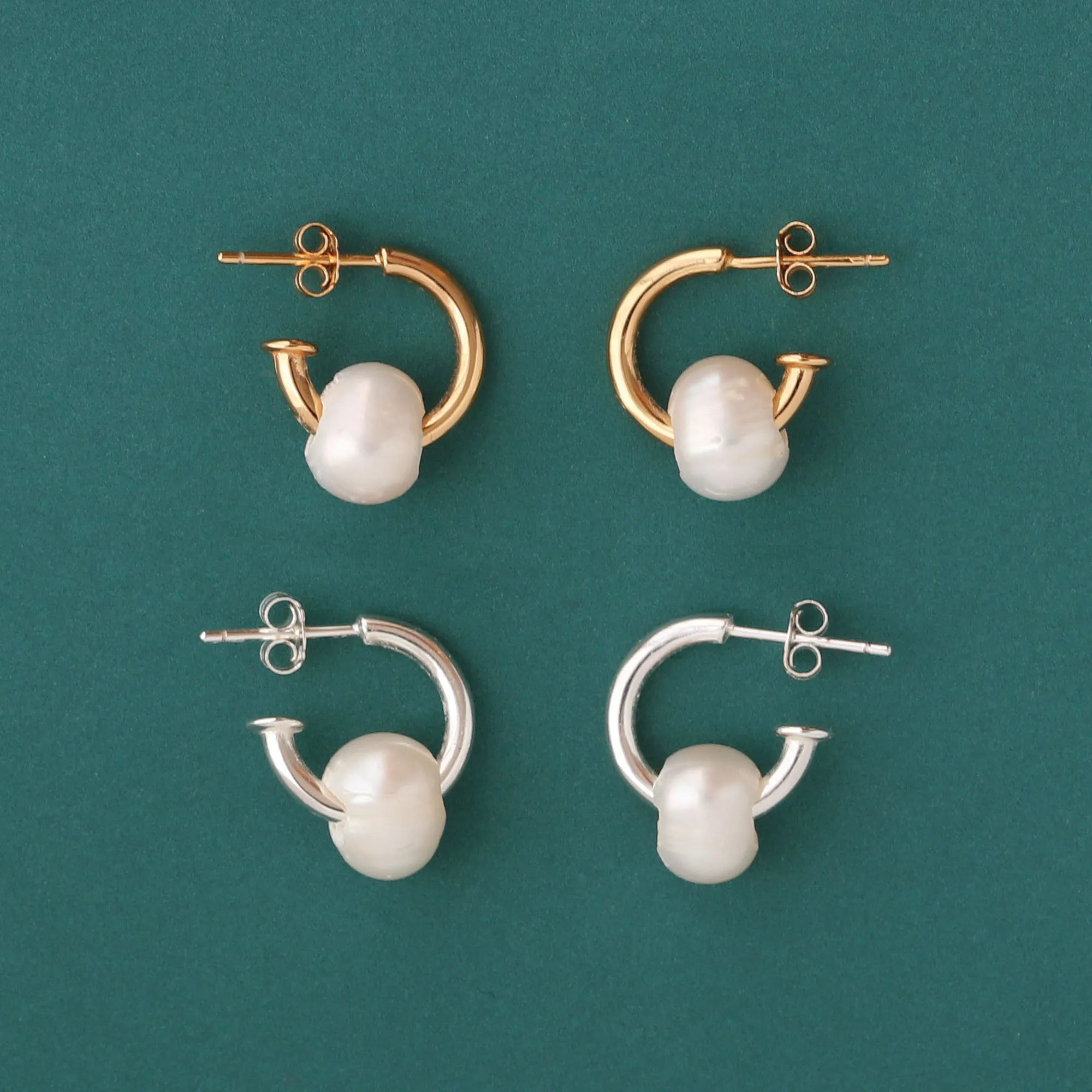 Huggie Hoop Earrings with Pearl