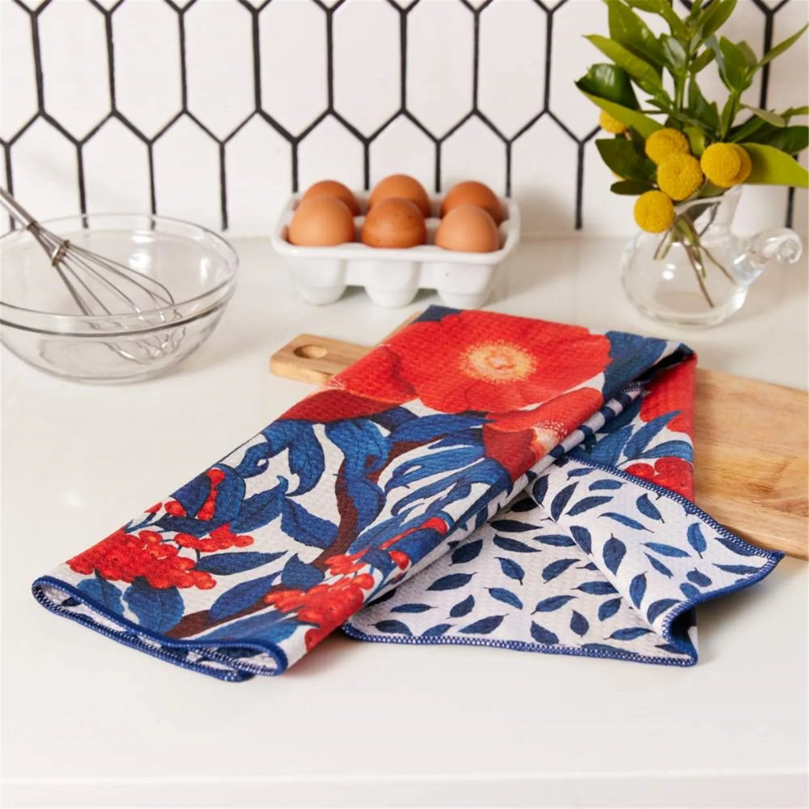 Icelandic Poppies blu Kitchen Tea Towel-Double-Sided Print